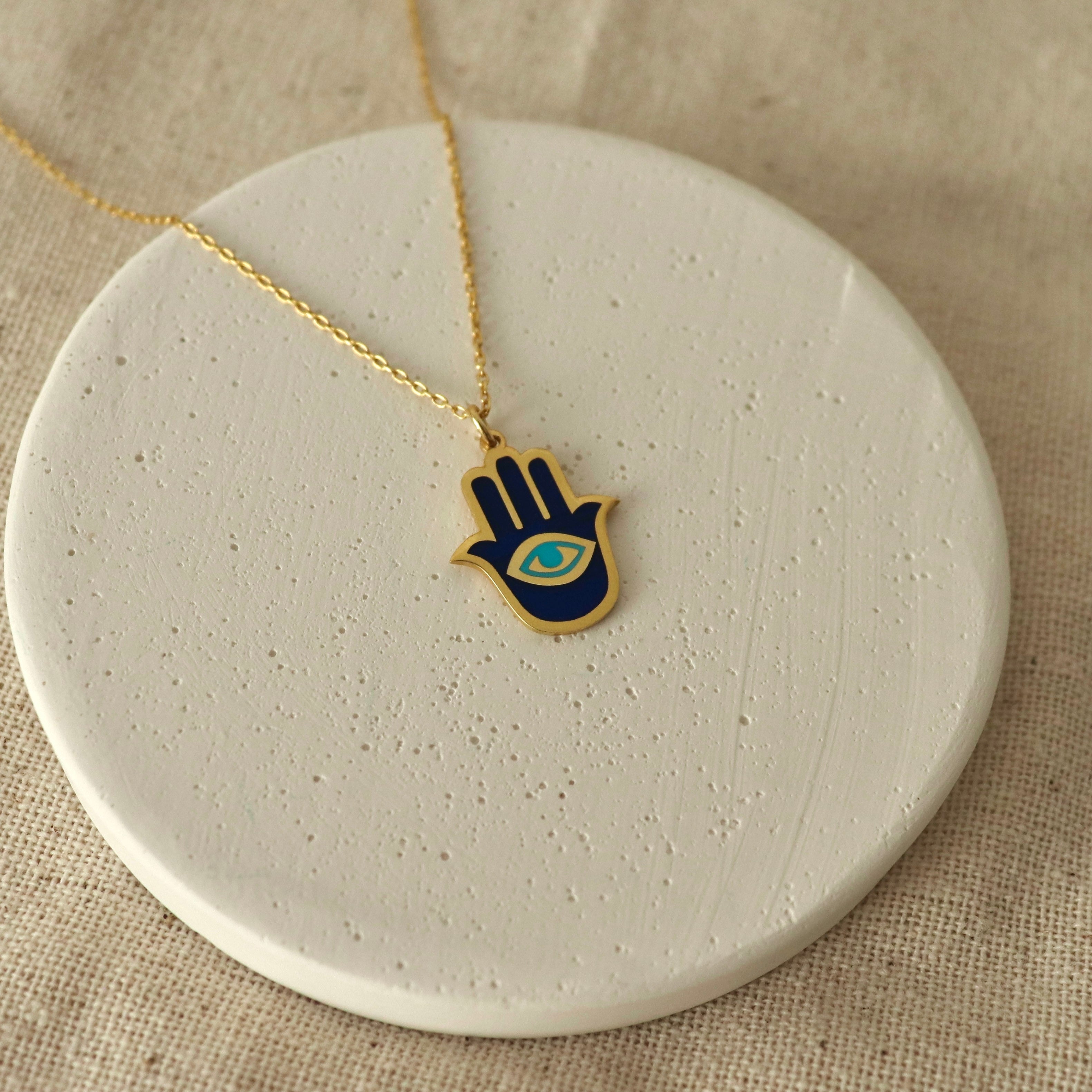 925 Ayar Gümüş | Lacivert Mineli Fatma Ana Kolye