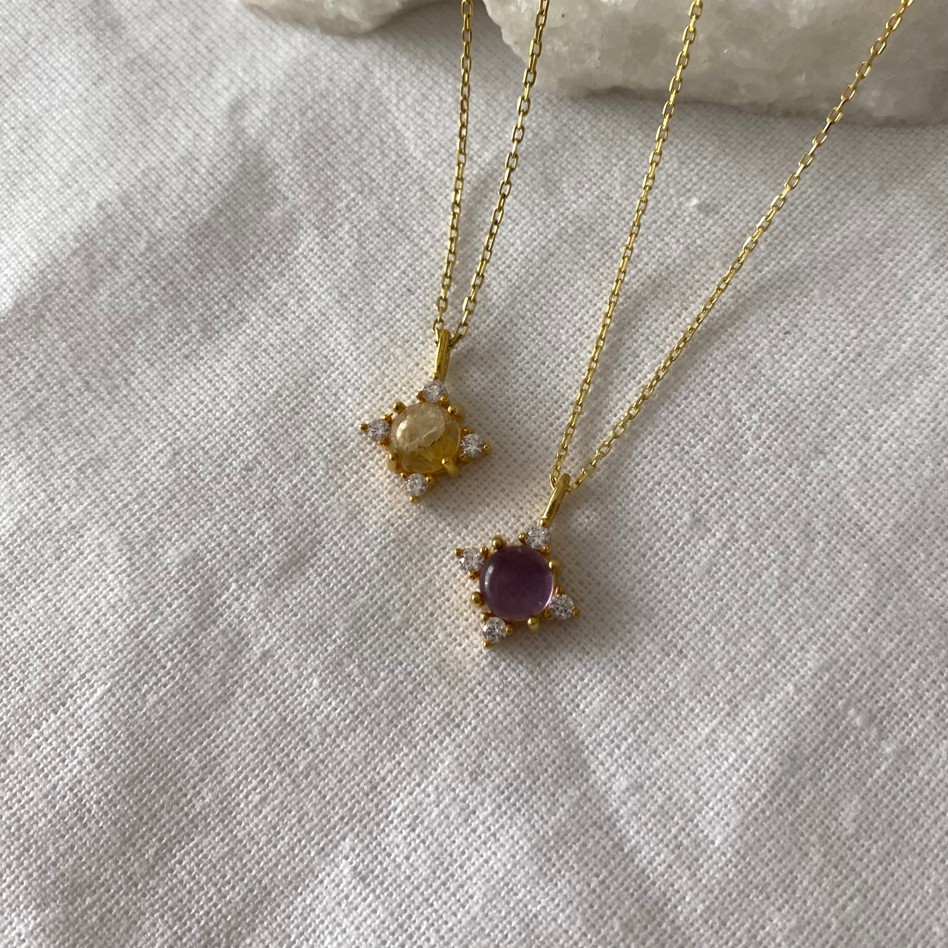 925 Ayar Gümüş | Yuvarlak Doğal Taş Kolye