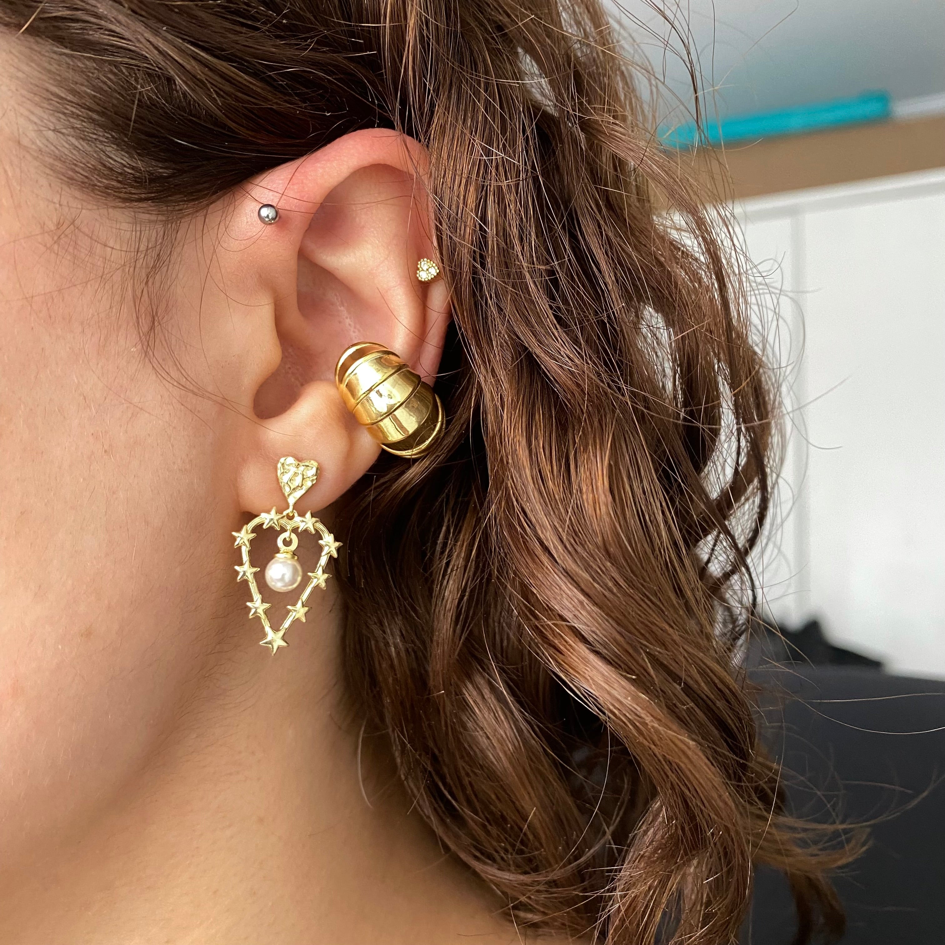 925 Gümüş İncili Kafes Kalp Küpe