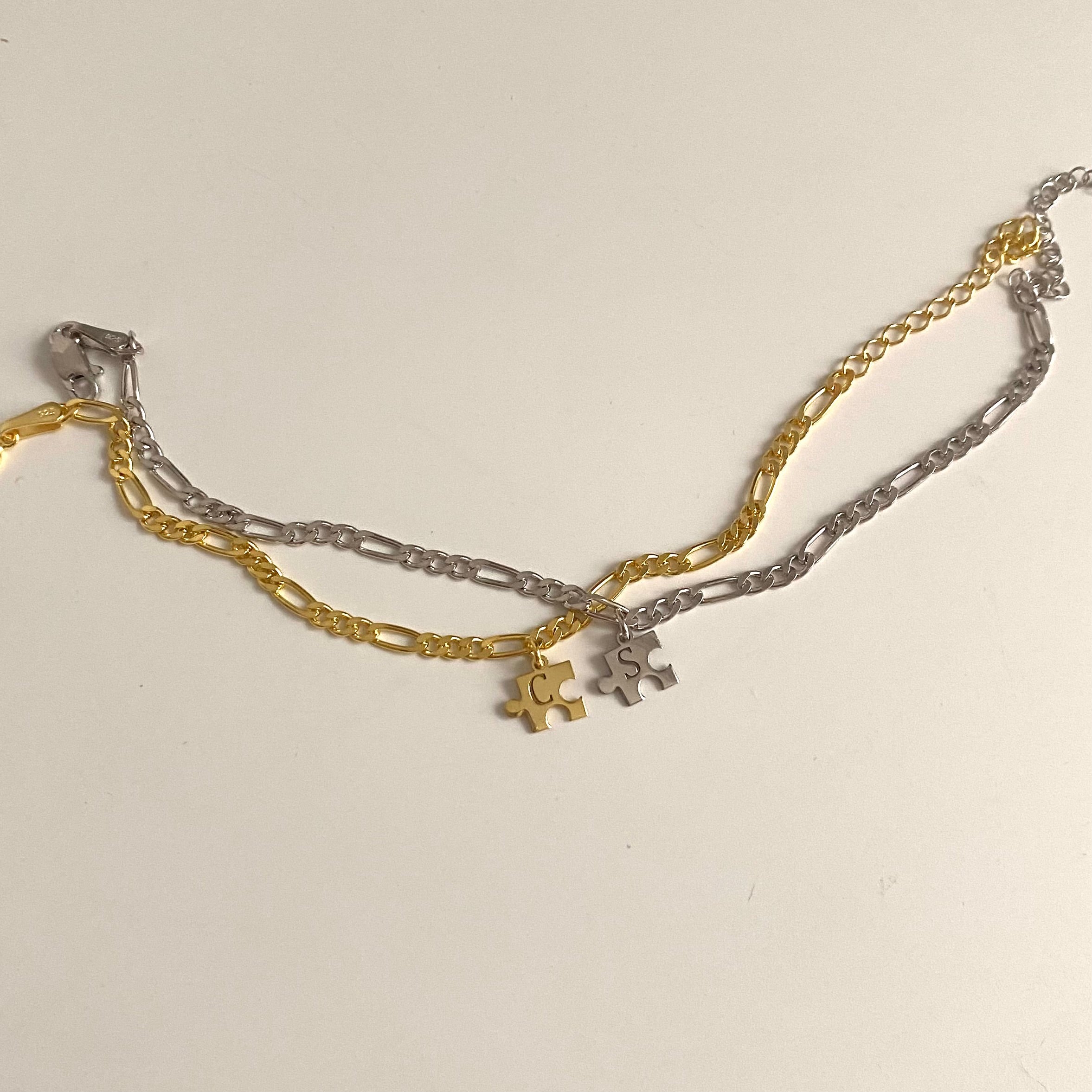 925 Gümüş Yapboz Harf Çift Bilekliği