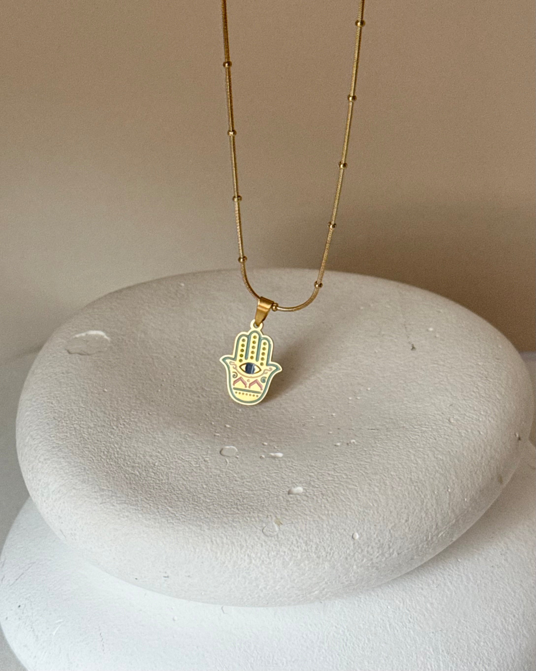 Çelik | Mineli Hamsa Kolye