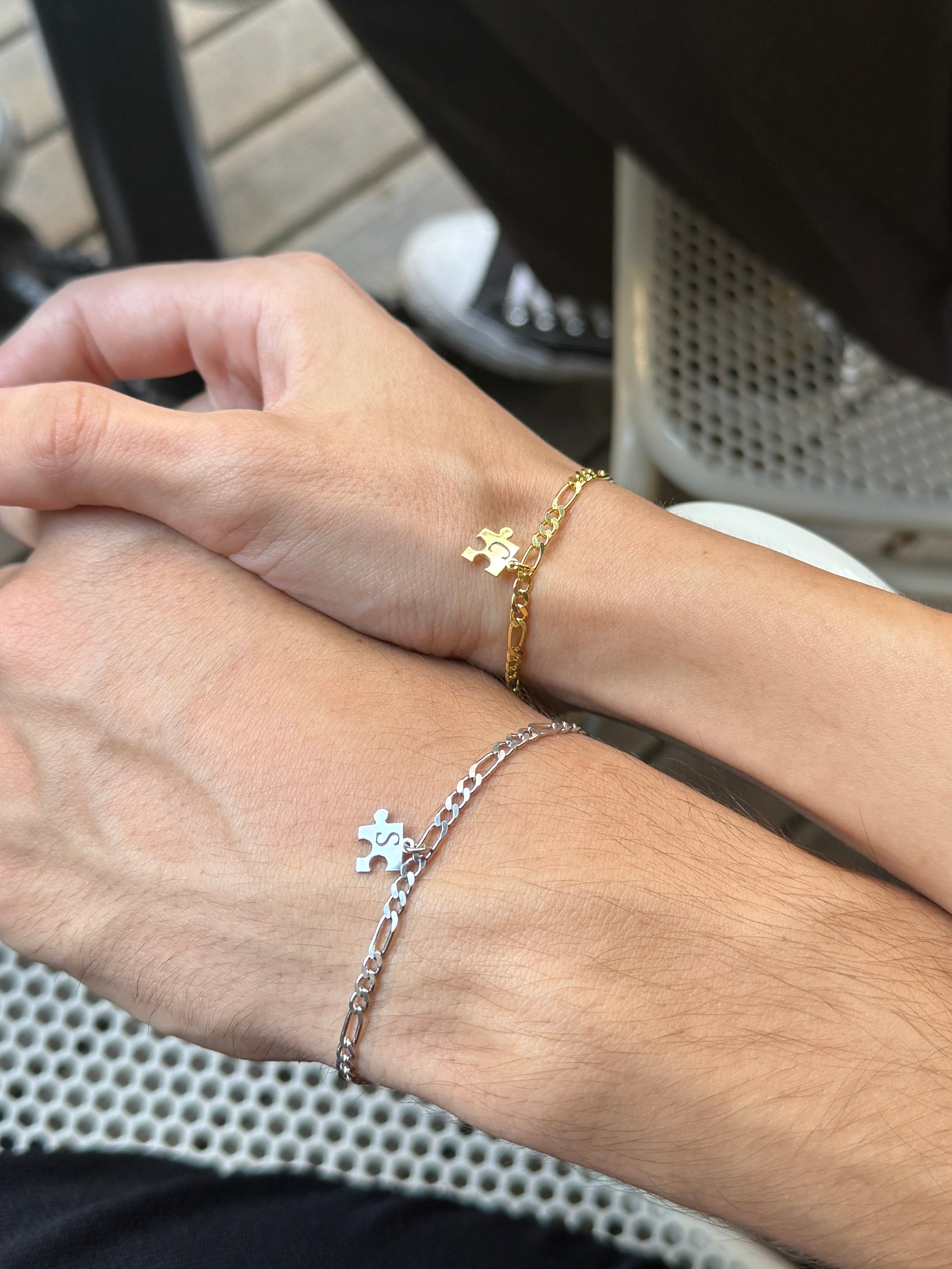 925 Gümüş Yapboz Harf Çift Bilekliği