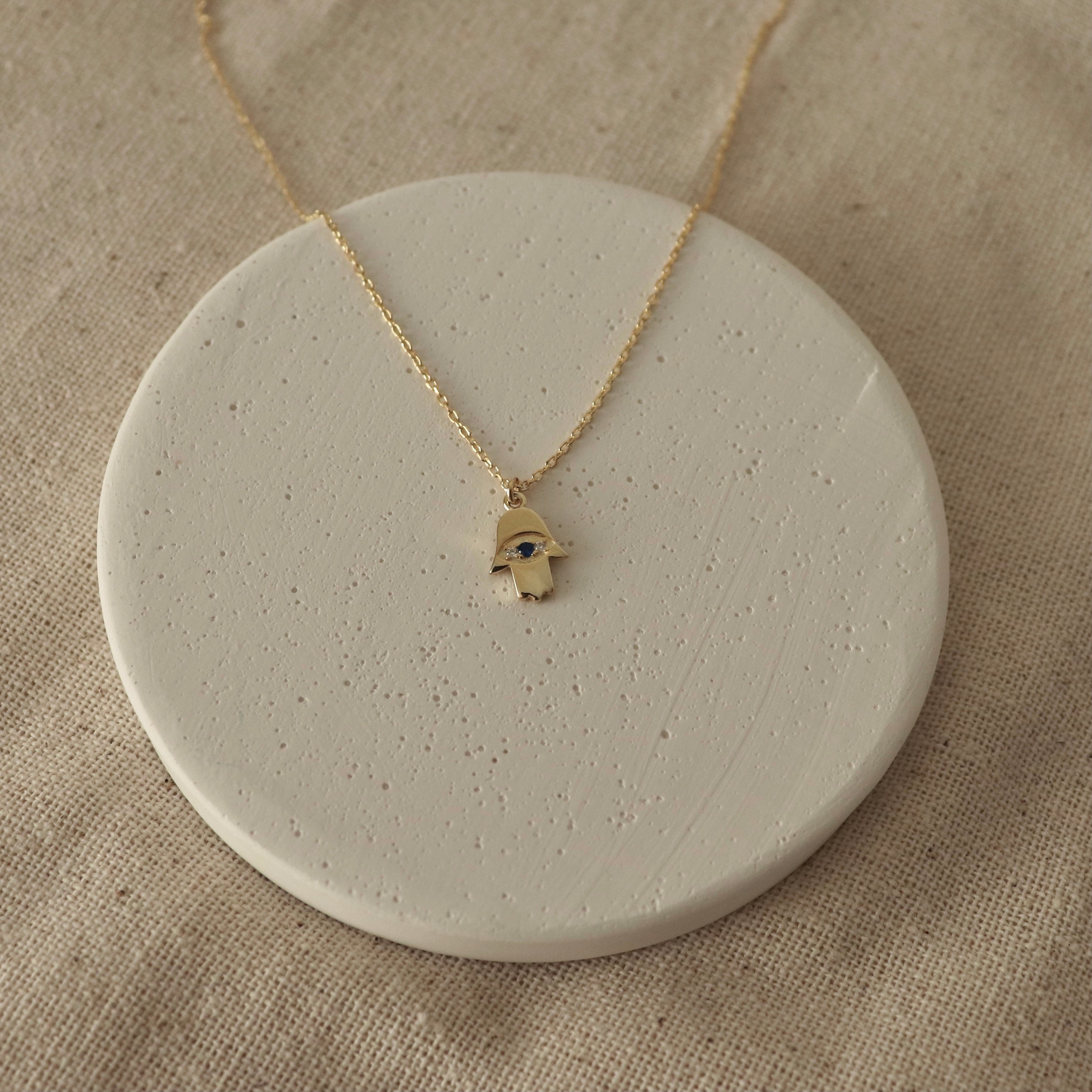 925 Ayar Gümüş | Mini Taşlı Hamsa Kolye