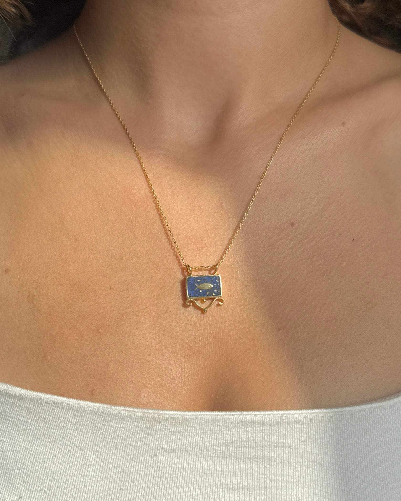 925 | Kesme Taş Balık Kolye