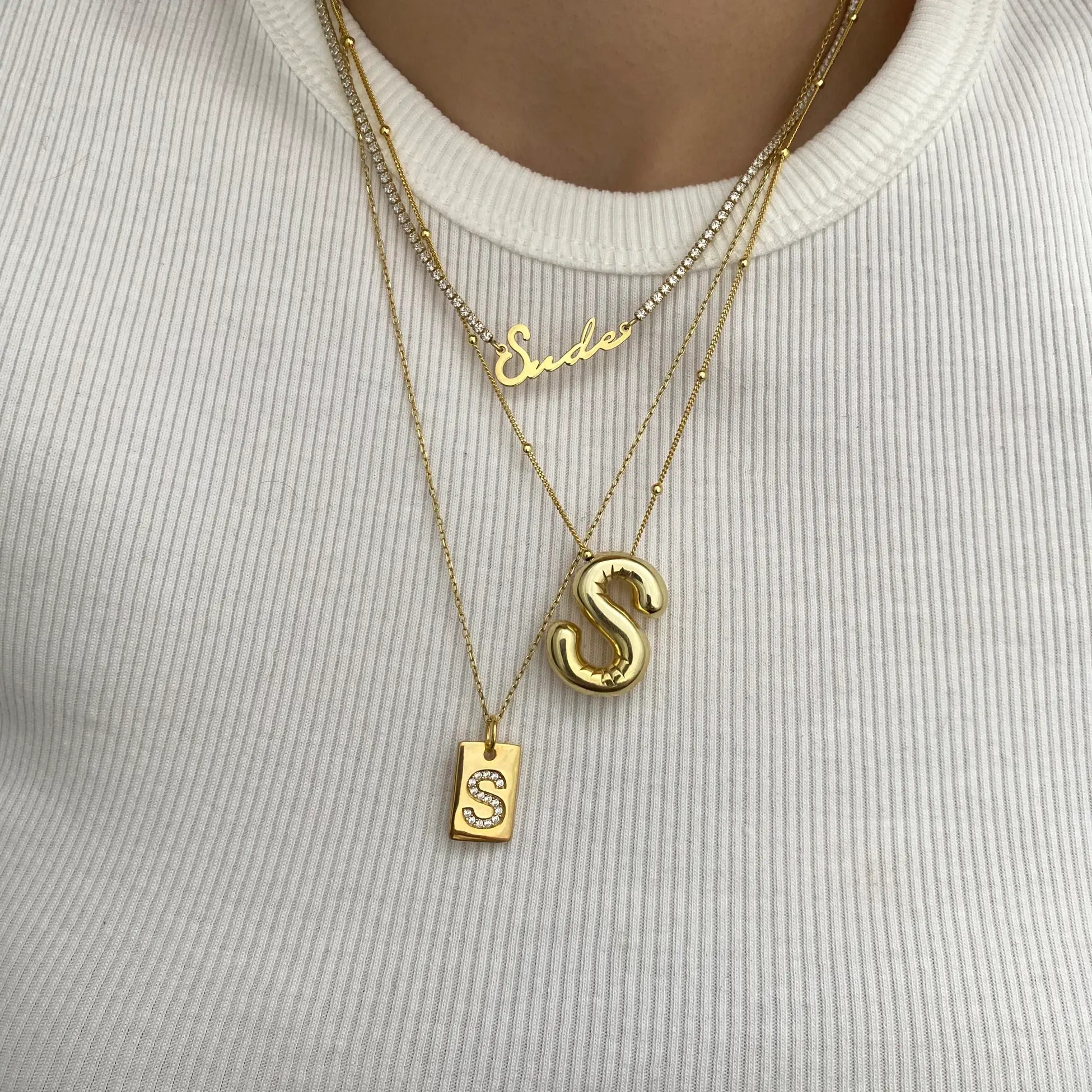 925 Ayar Gümüş | Taşlı Harf Plaka Kolye