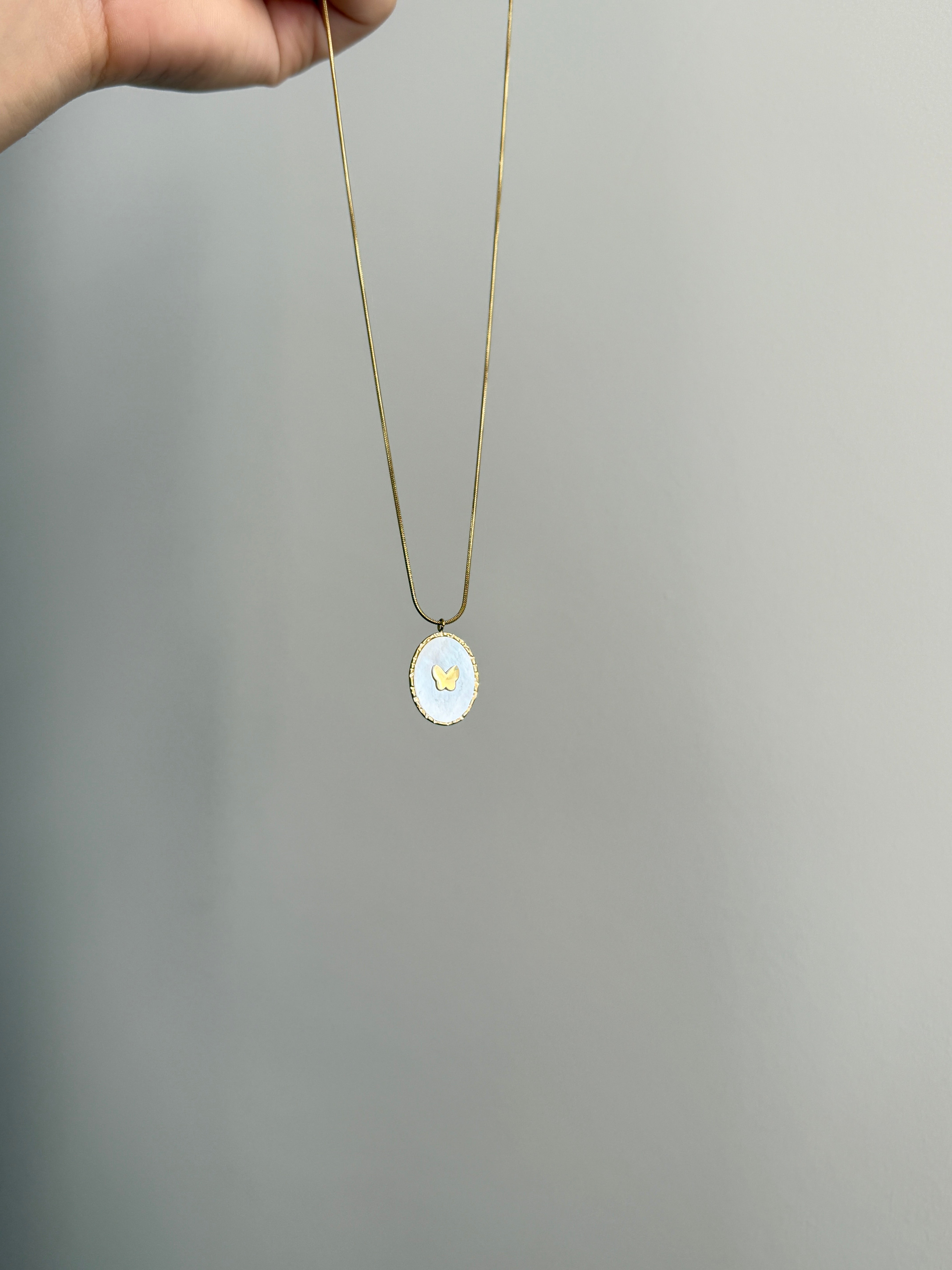 Çelik Sedefli Kelebek Kolye