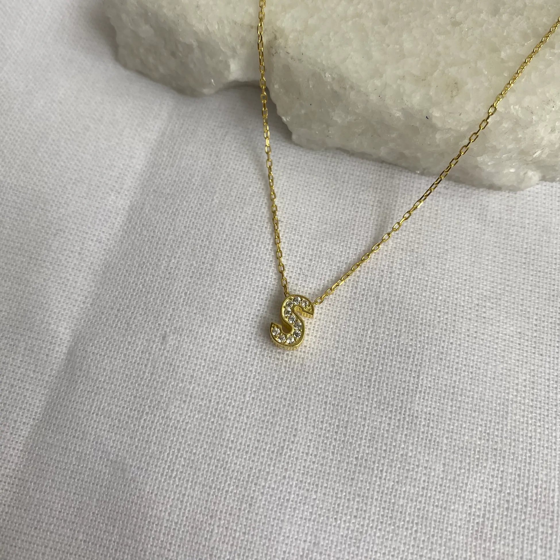 925 Ayar Gümüş | Taşlı Mini Harf Kolye