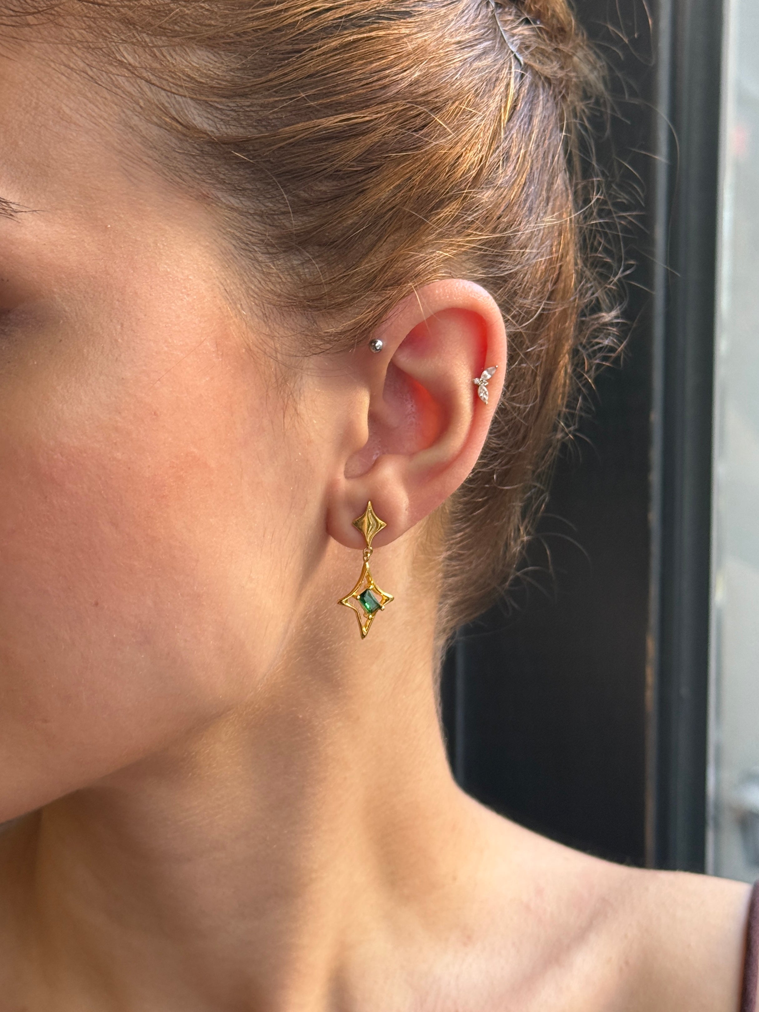 925 Gümüş Baget Kutup Yıldız Küpe