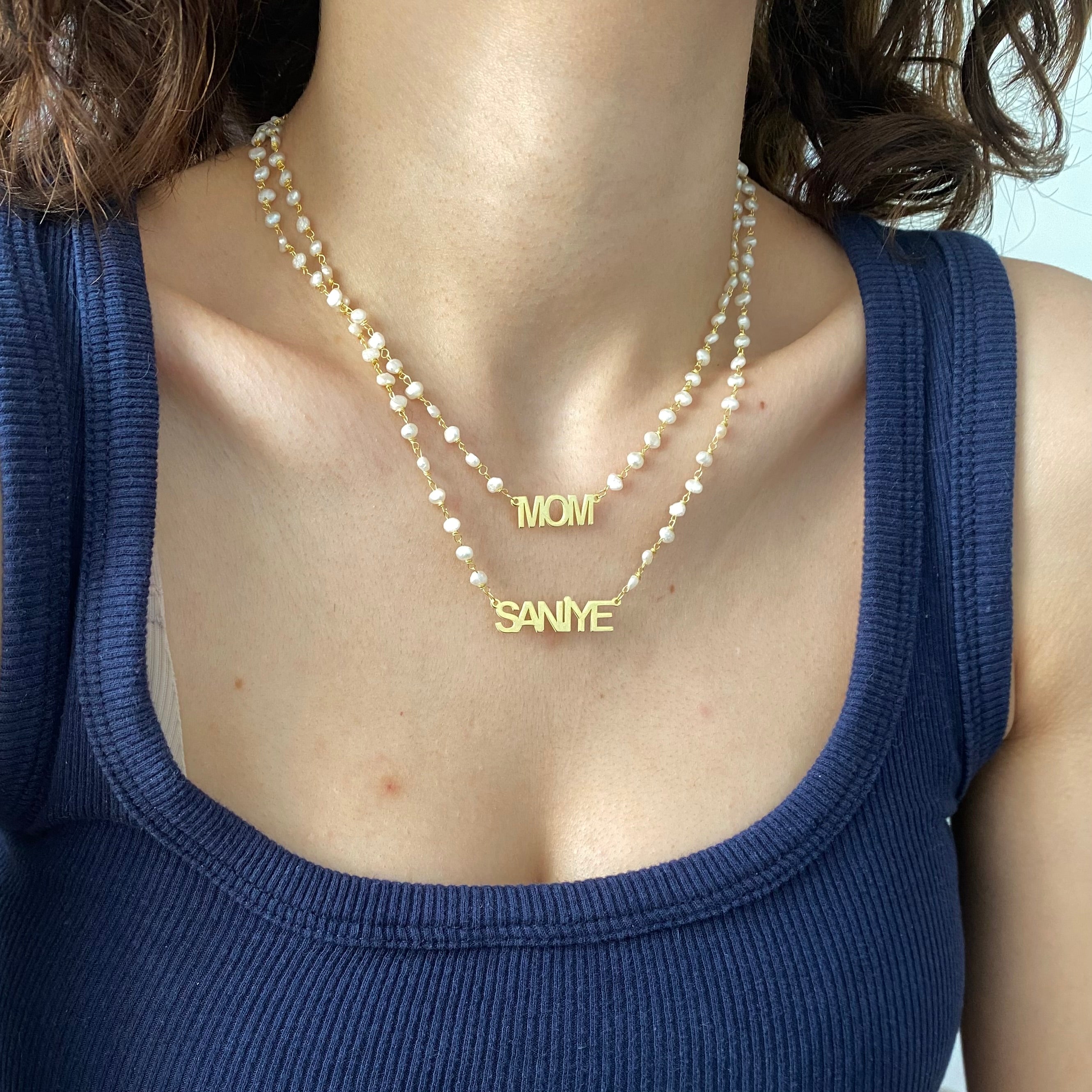 925 Ayar Gümüş İncili İsim Kolye