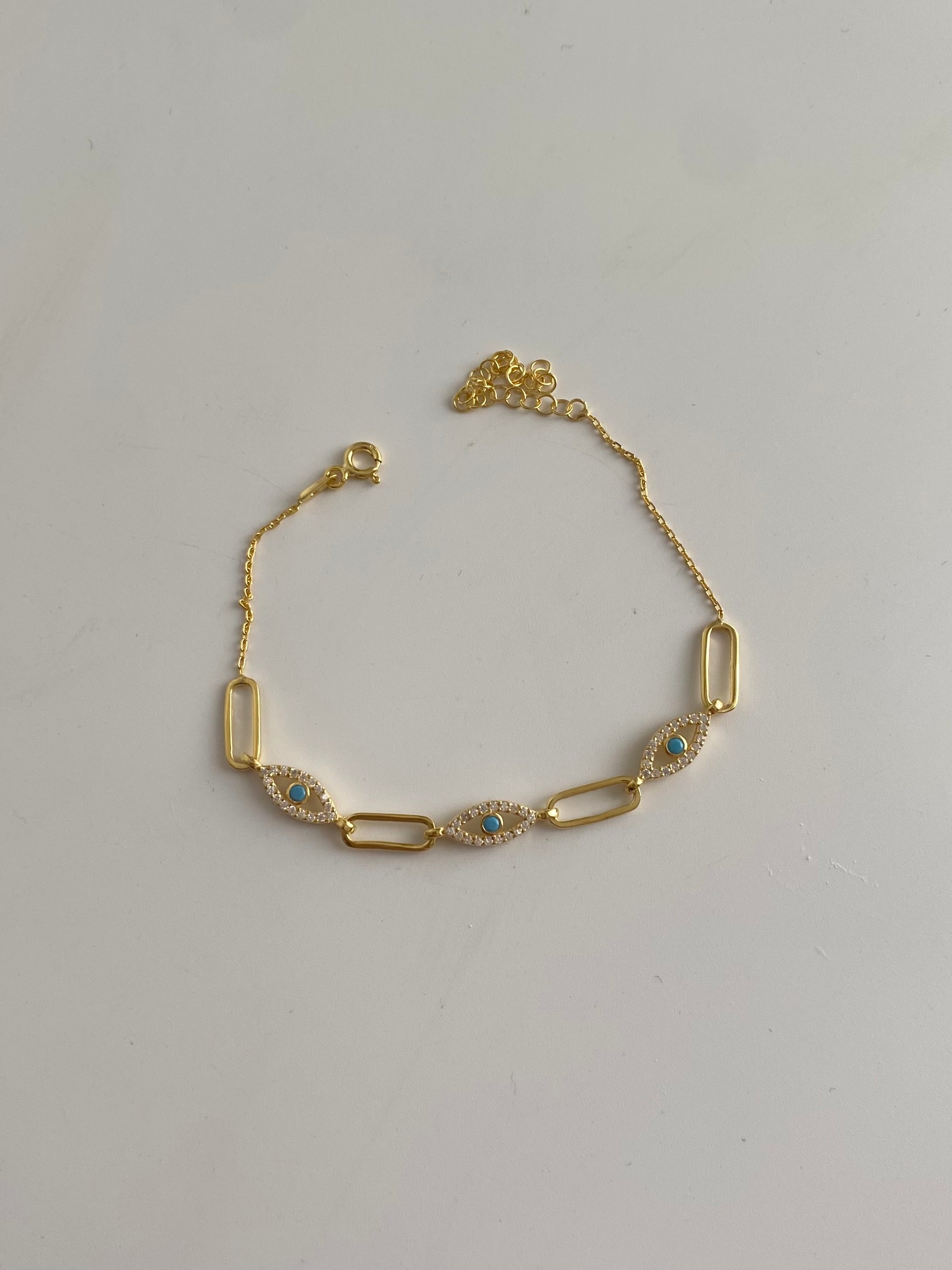 925 Gümüş Taşlı Mavi Göz Bileklik