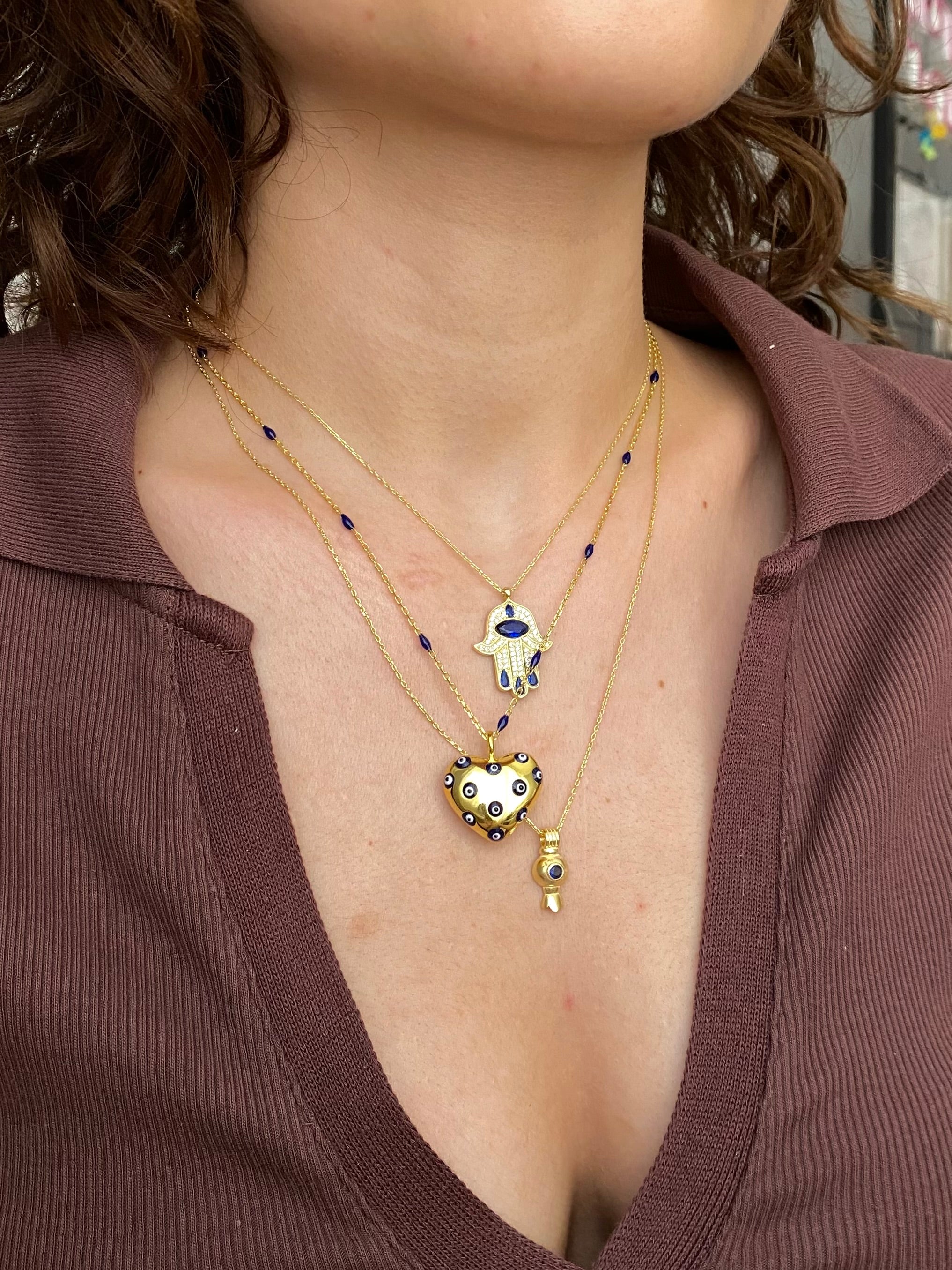 925 Gümüş Bombe Kalp Nazar Kolye