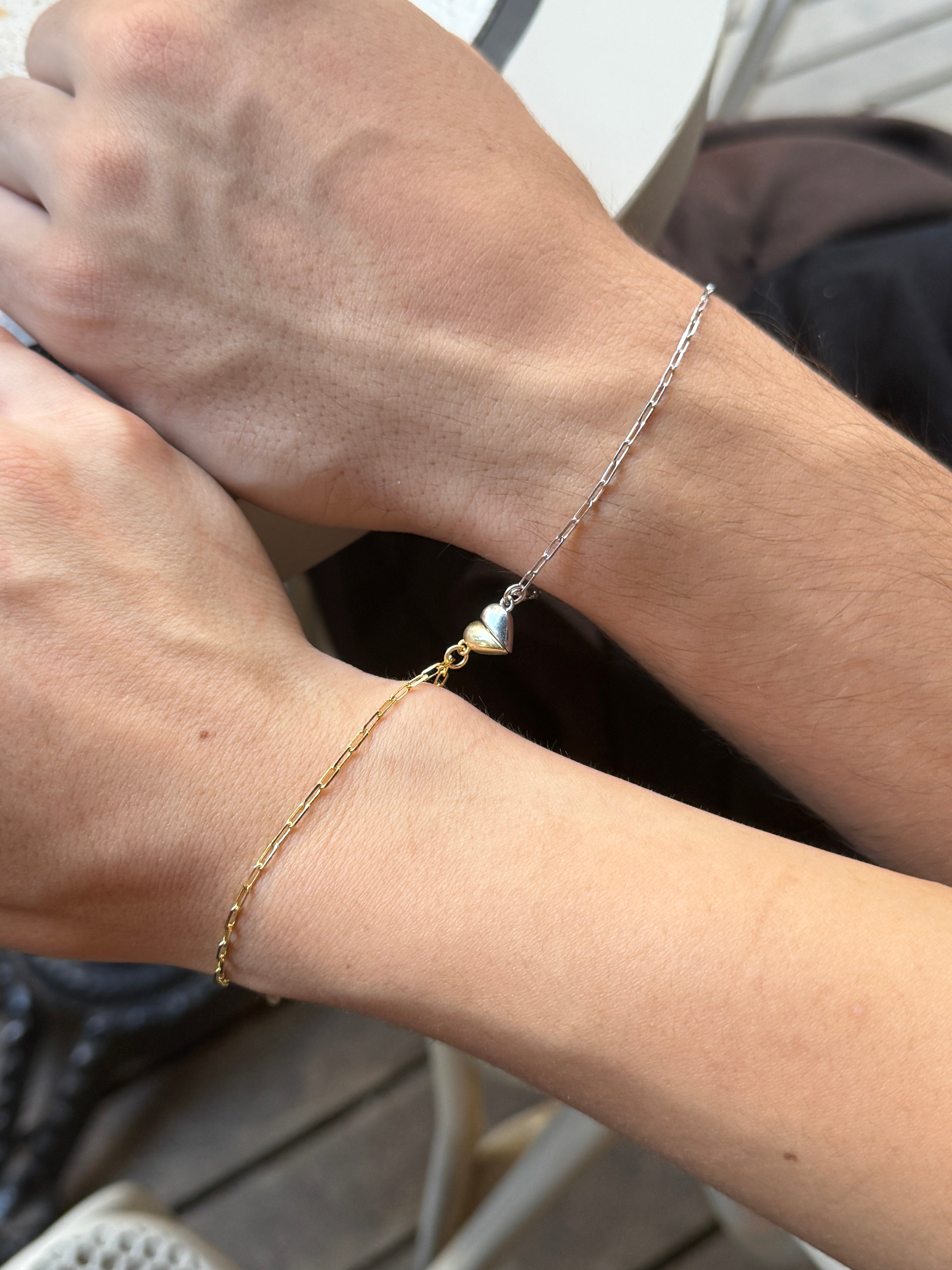 925 Gümüş Mıknatıs Kalp Çift Bilekliği