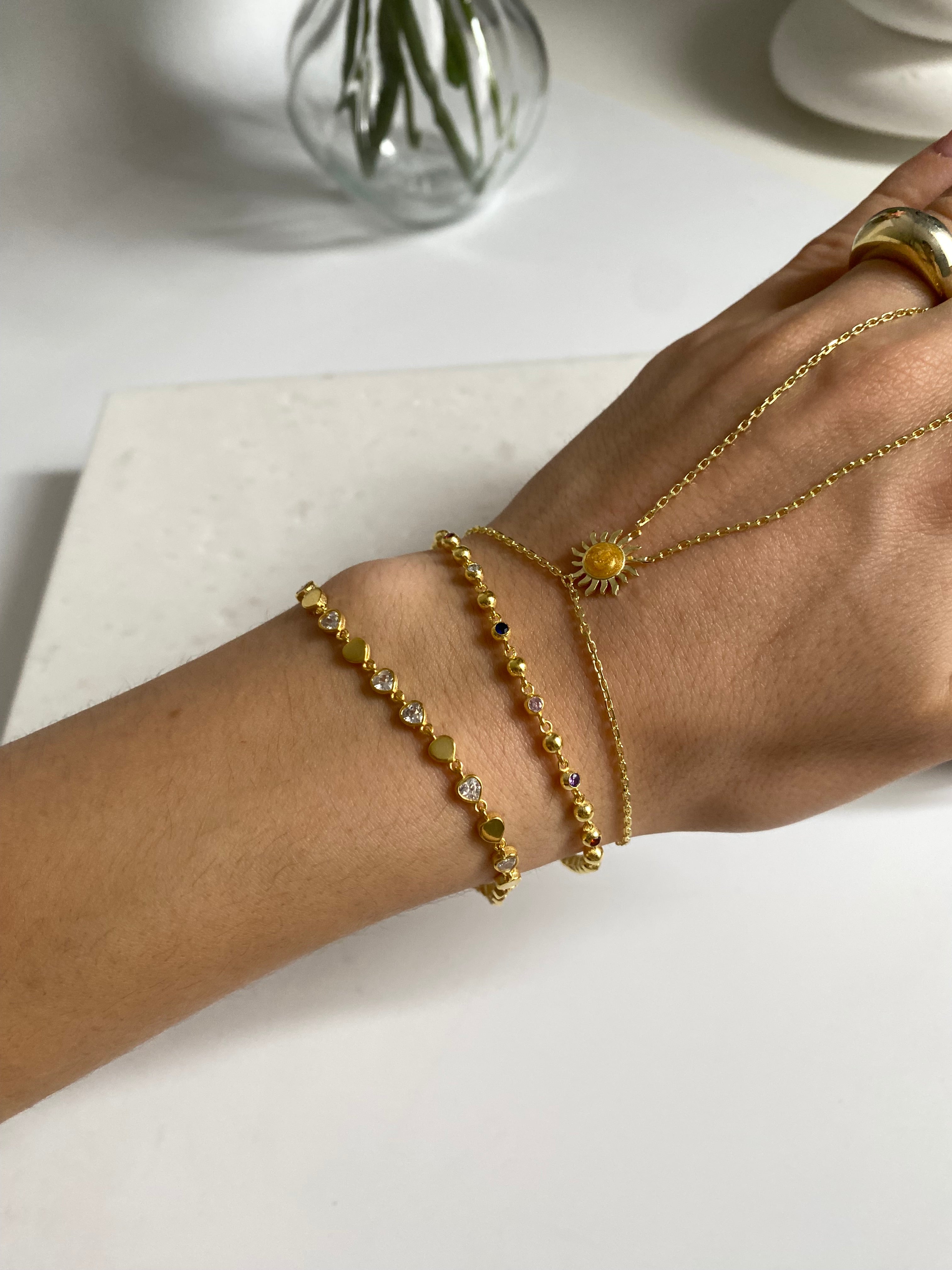 925 Gümüş Yuvarlak Renkli Taş Bileklik