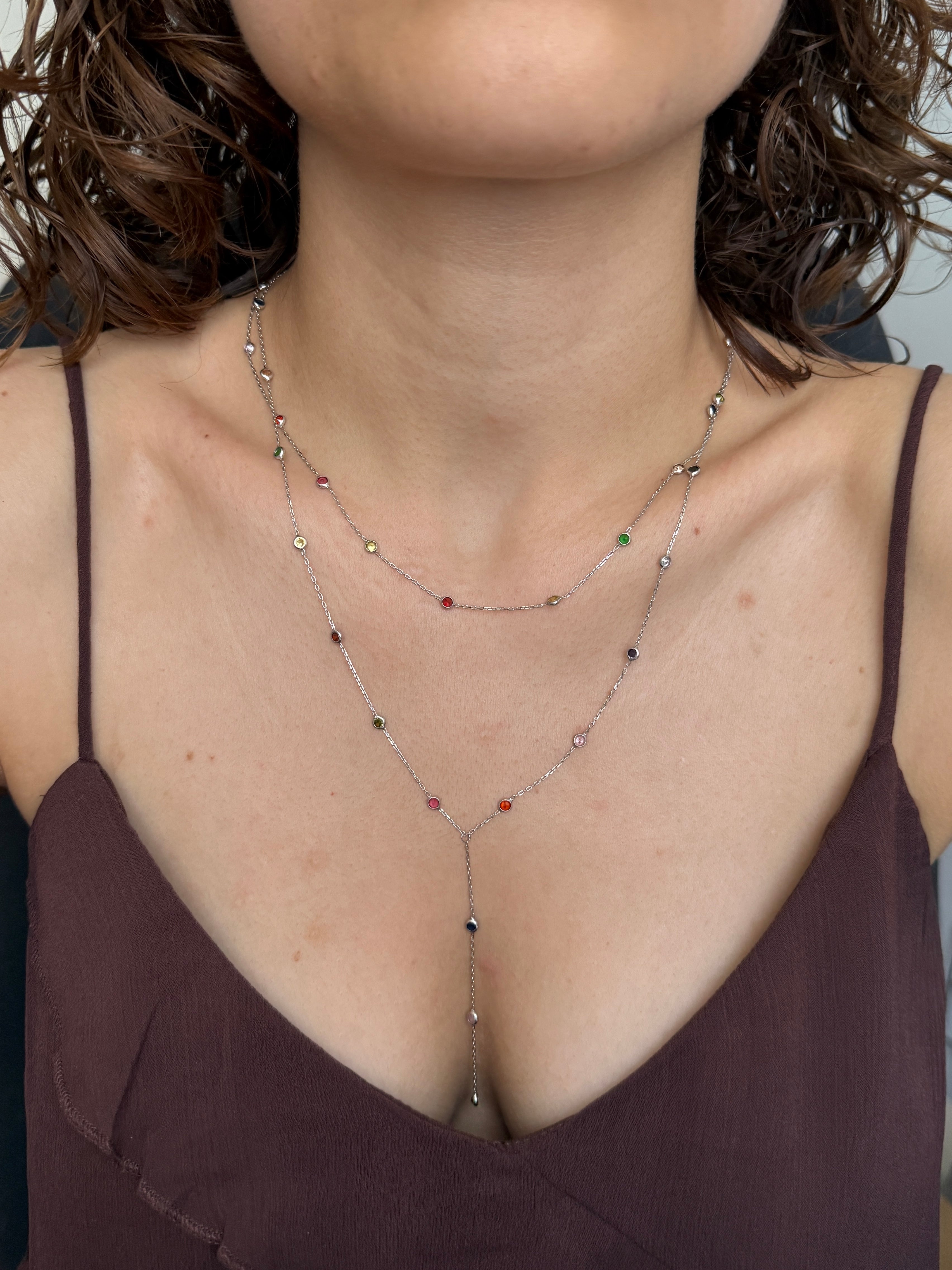 925 Gümüş İkili Taş Y Kolye