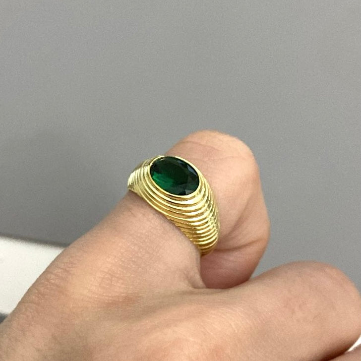 925 Gümüş Yeşil Taşlı Serçe Parmak Yüzüğü