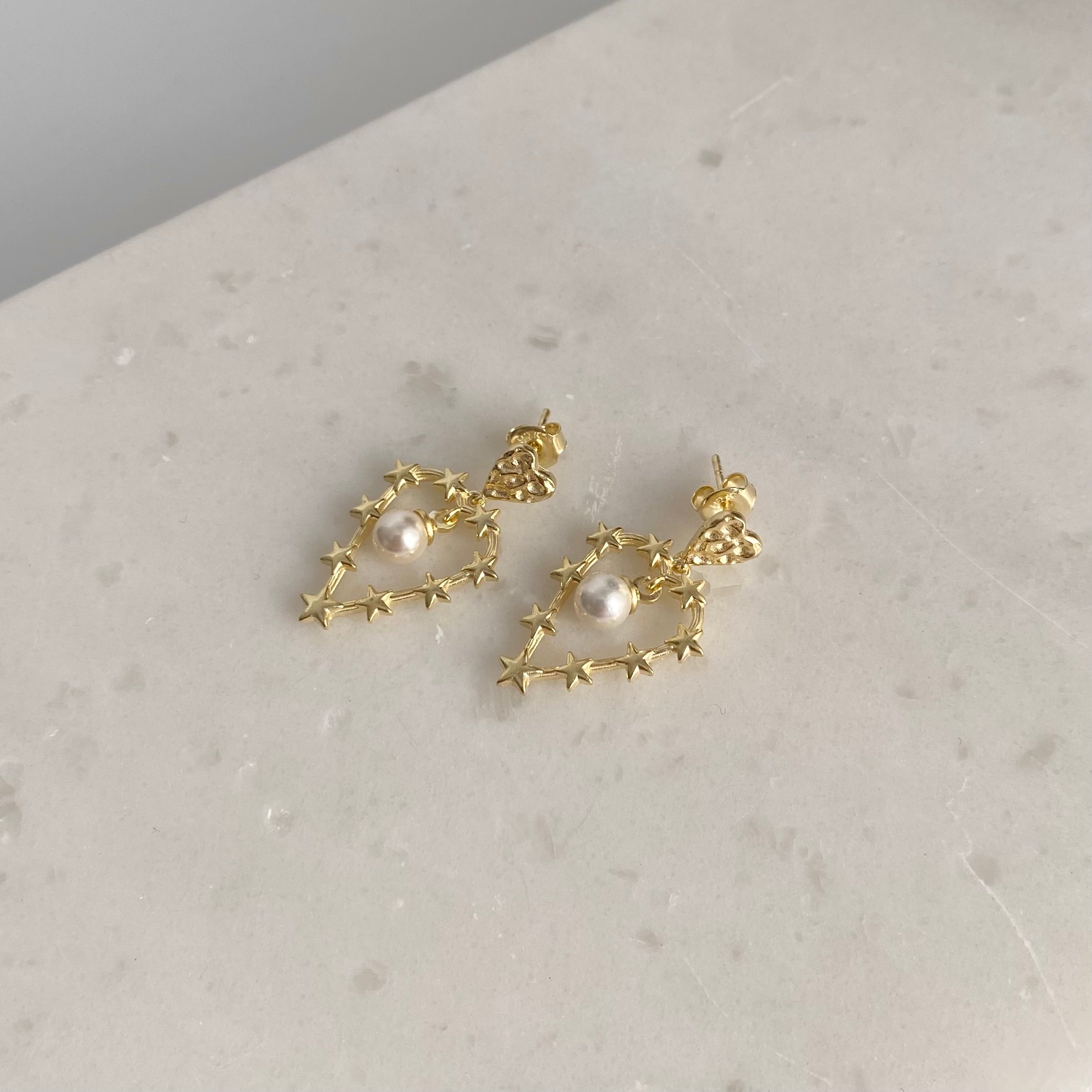 925 Gümüş İncili Kafes Kalp Küpe