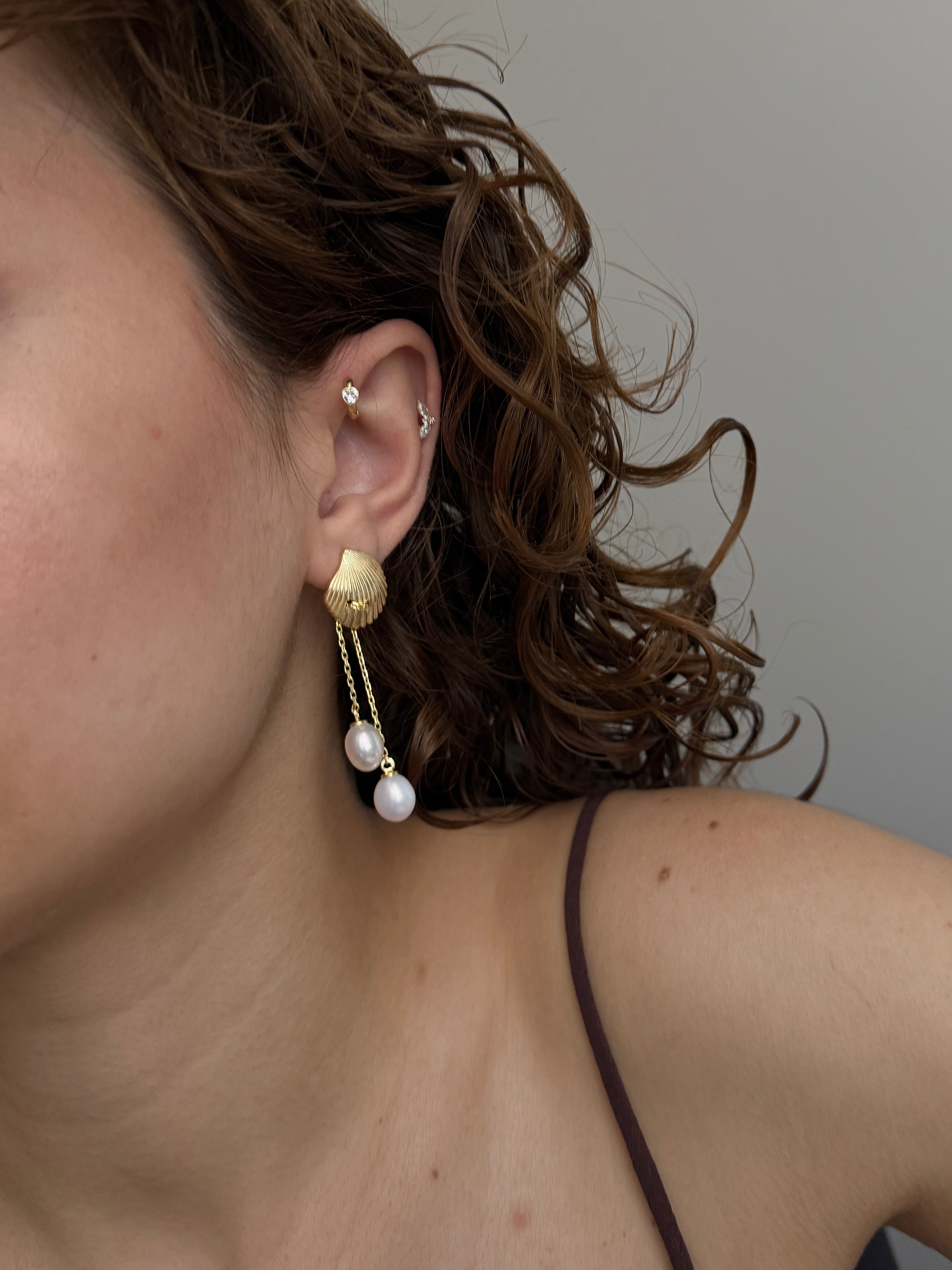 925 Gümüş Midye İnci Küpe