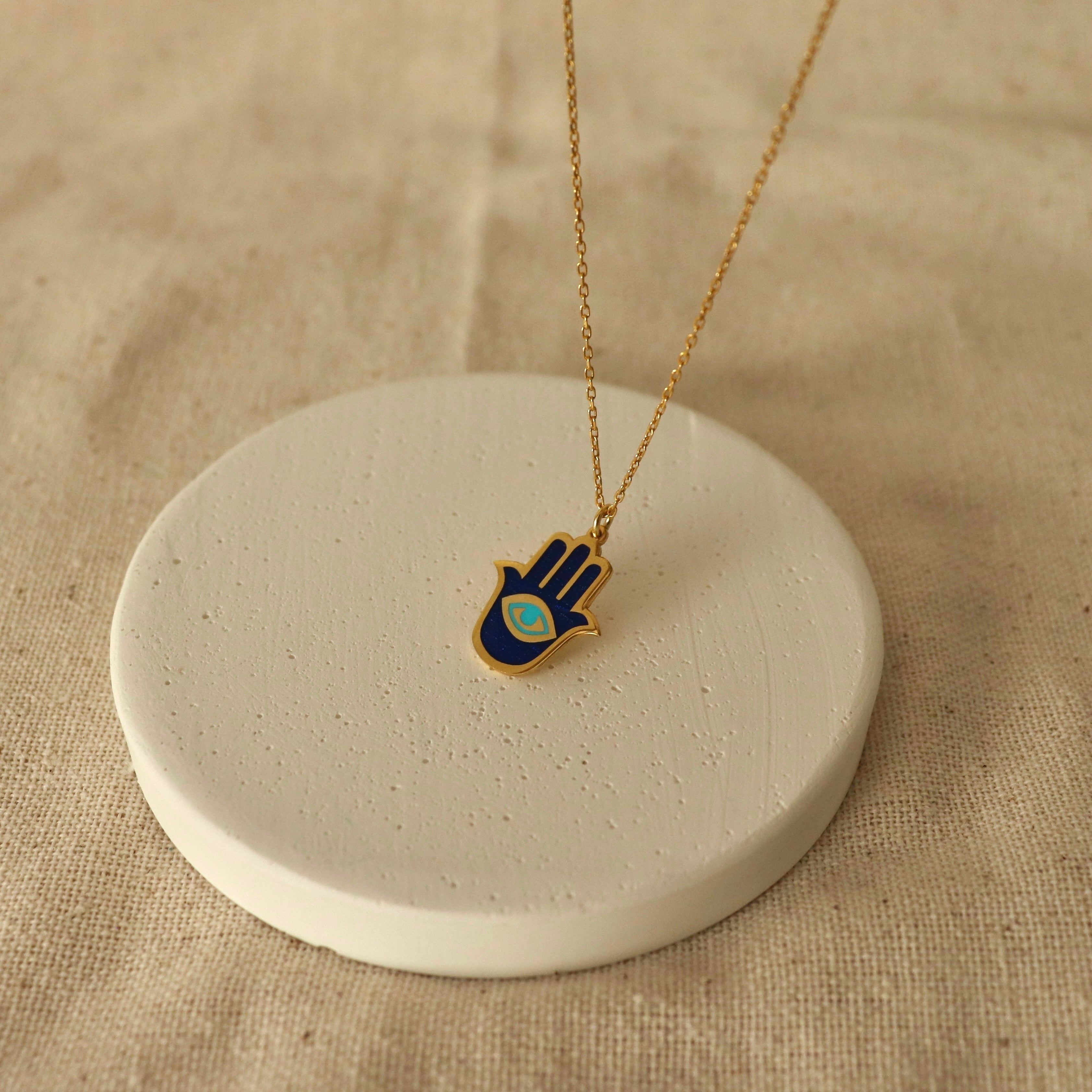 925 Ayar Gümüş | Lacivert Mineli Fatma Ana Kolye