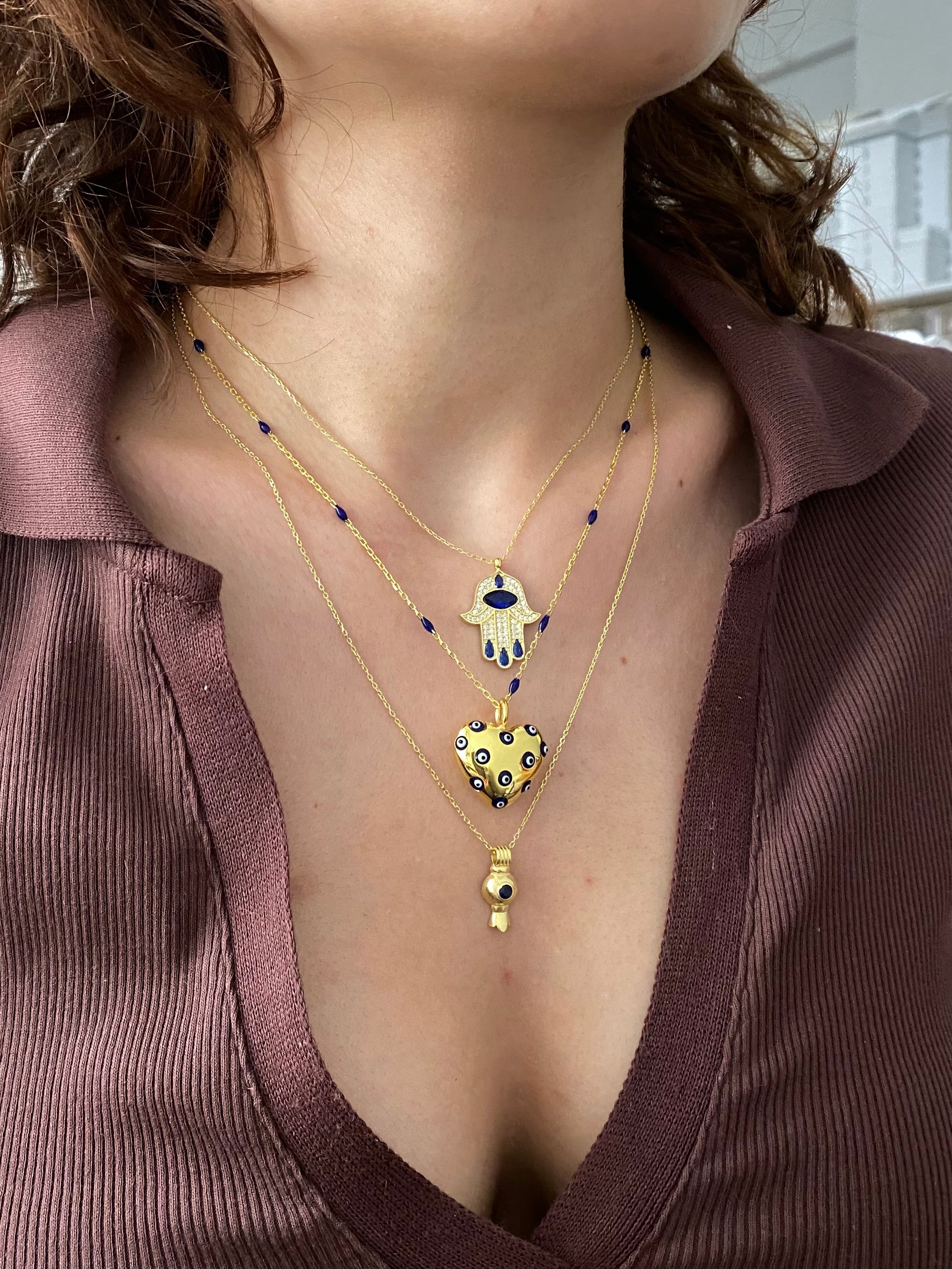 925 Gümüş Bombe Kalp Nazar Kolye