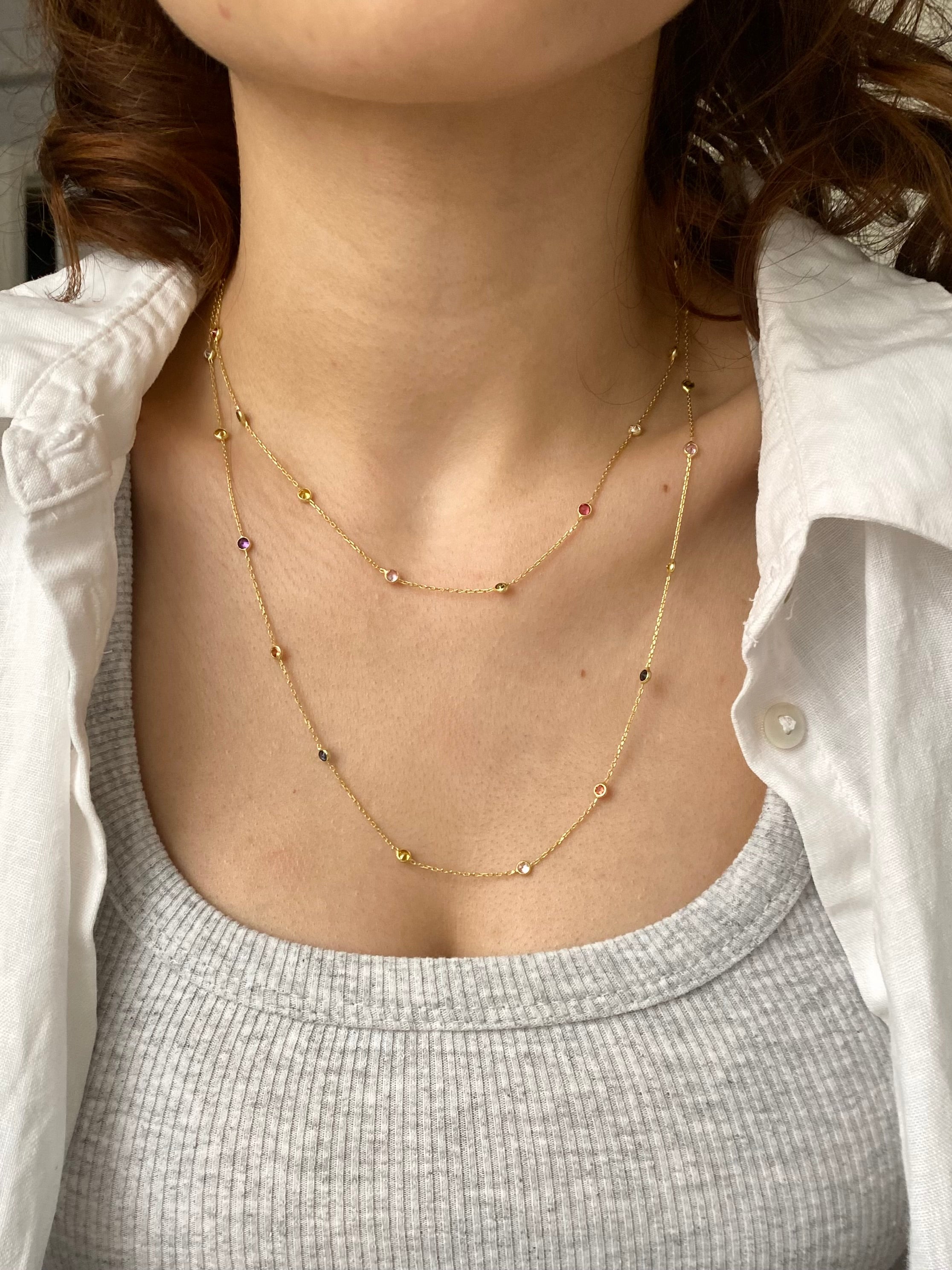 925 Ayar Gümüş Uzun Renkli Taşlı Kolye