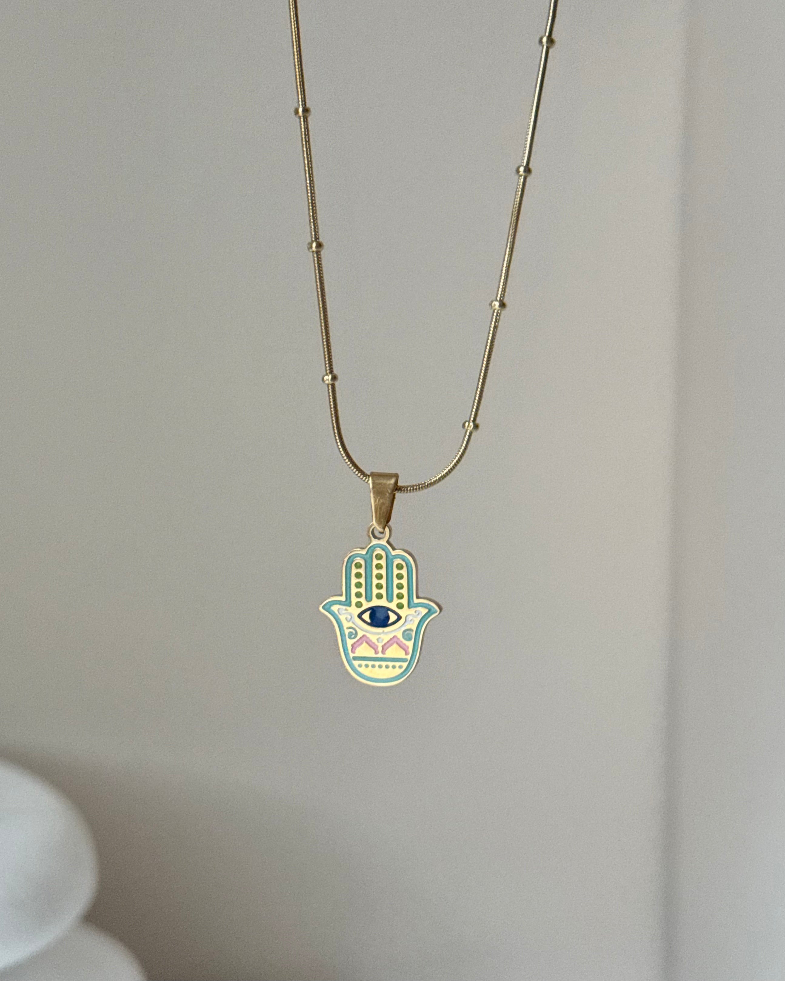 Çelik | Mineli Hamsa Kolye