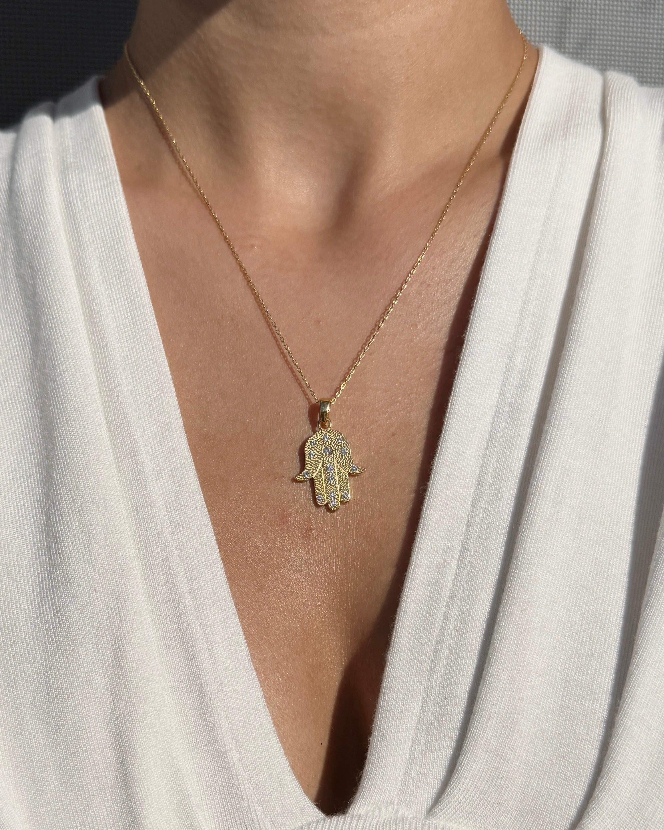 925 | Beyaz Taş Hamsa Kolye