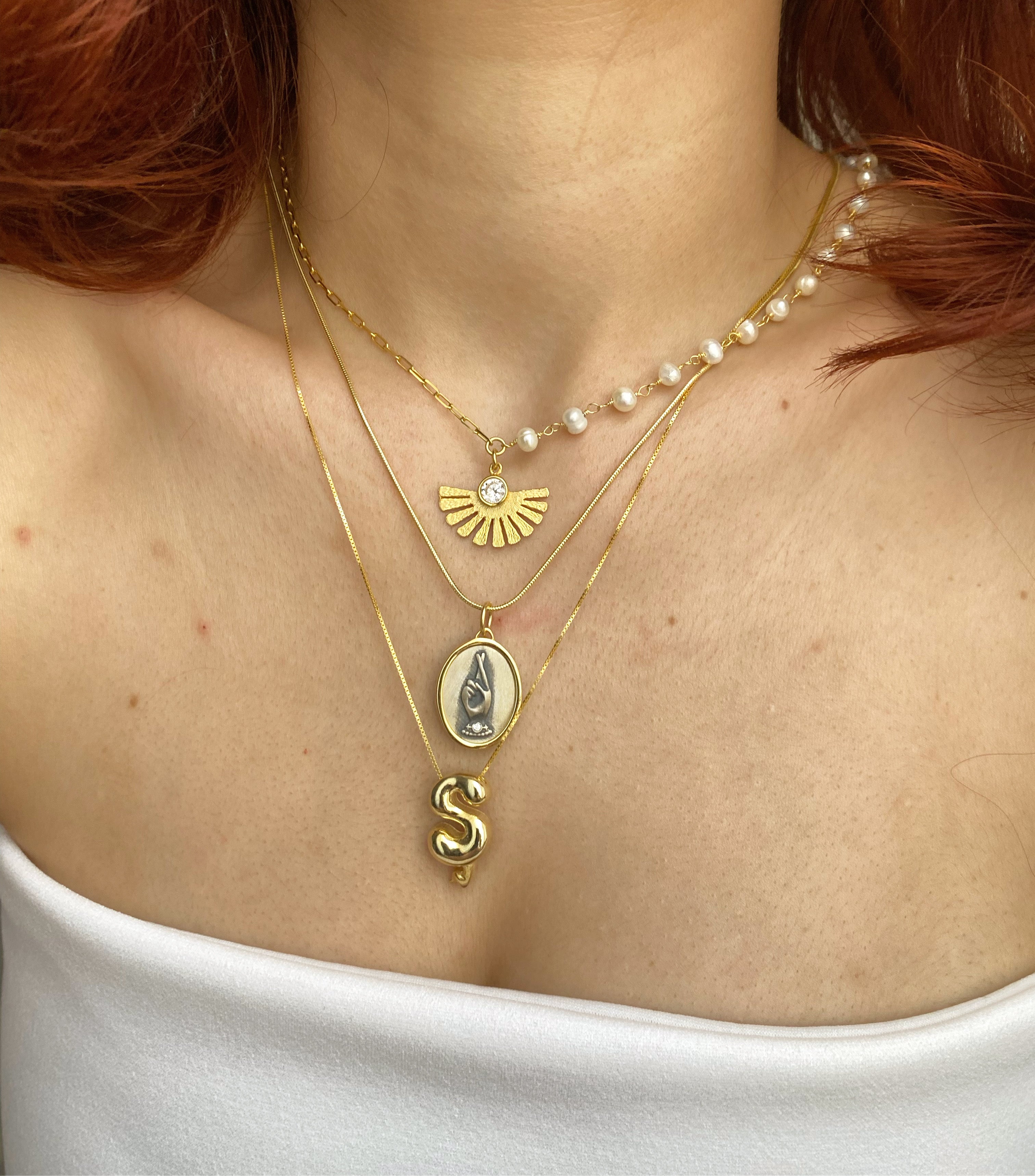 925 Ayar Gümüş | İncili Yelpaze Kolye