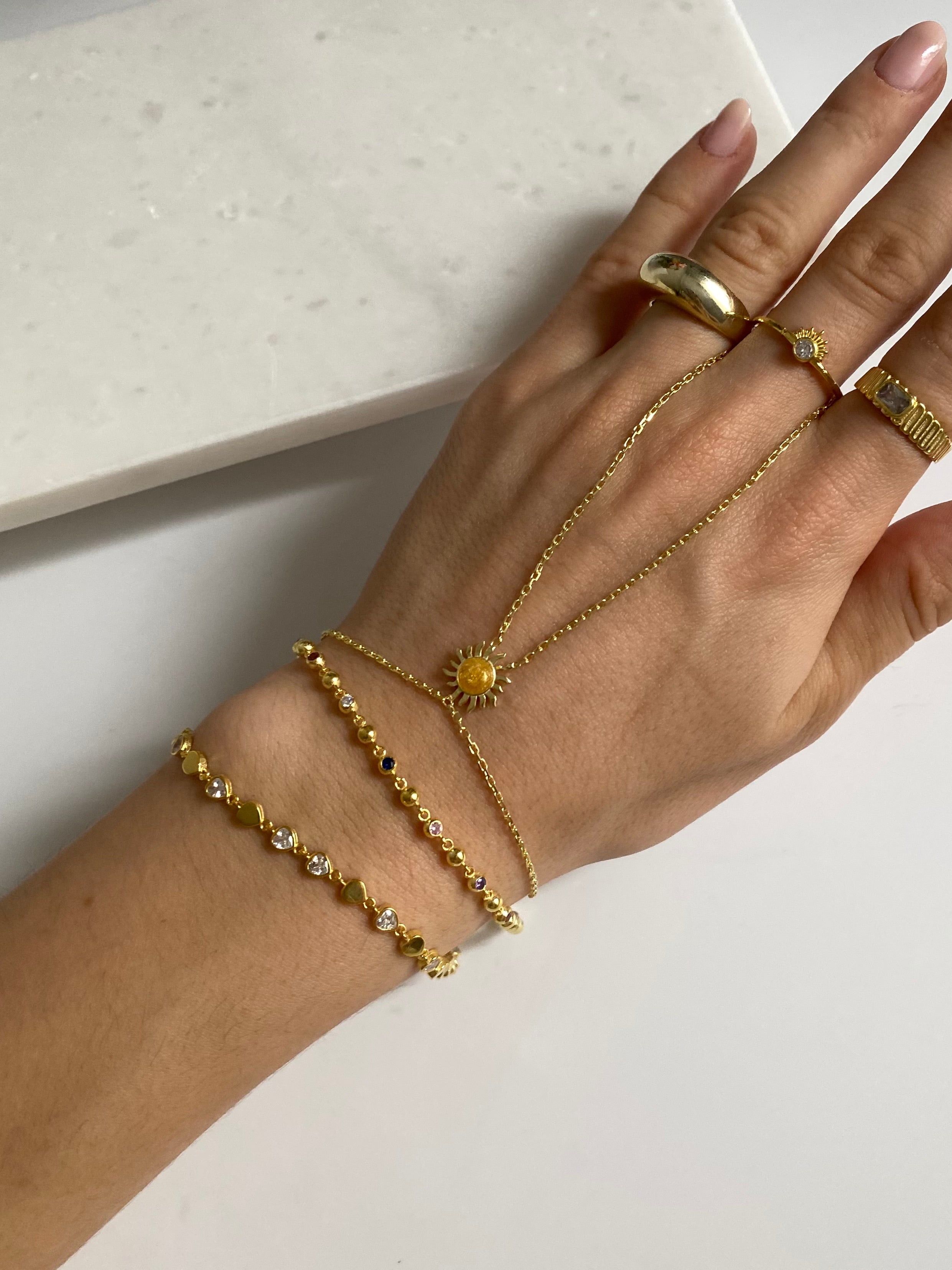 925 Gümüş Yuvarlak Renkli Taş Bileklik