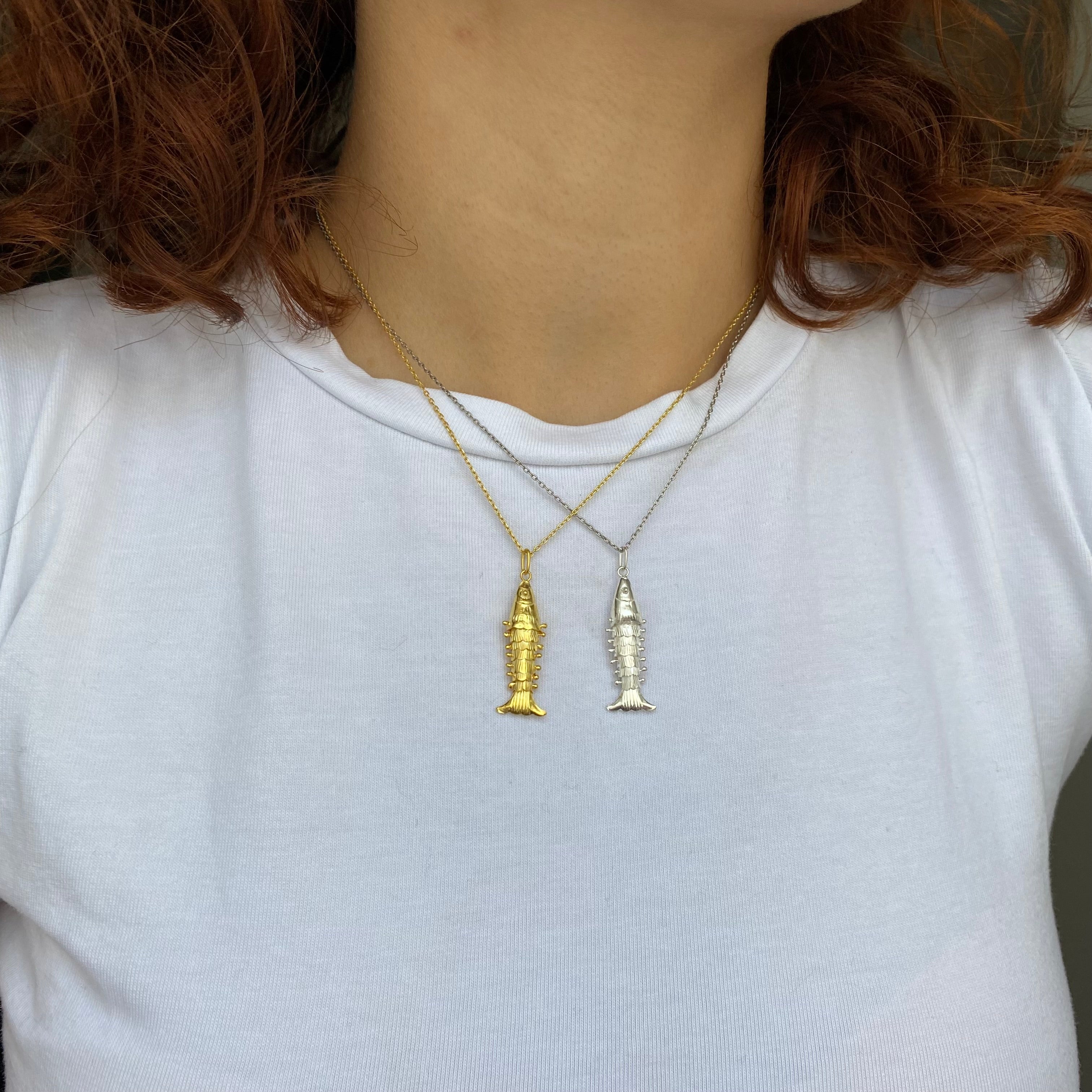 925 Ayar Gümüş | Hareketli Pullu Balık Kolye