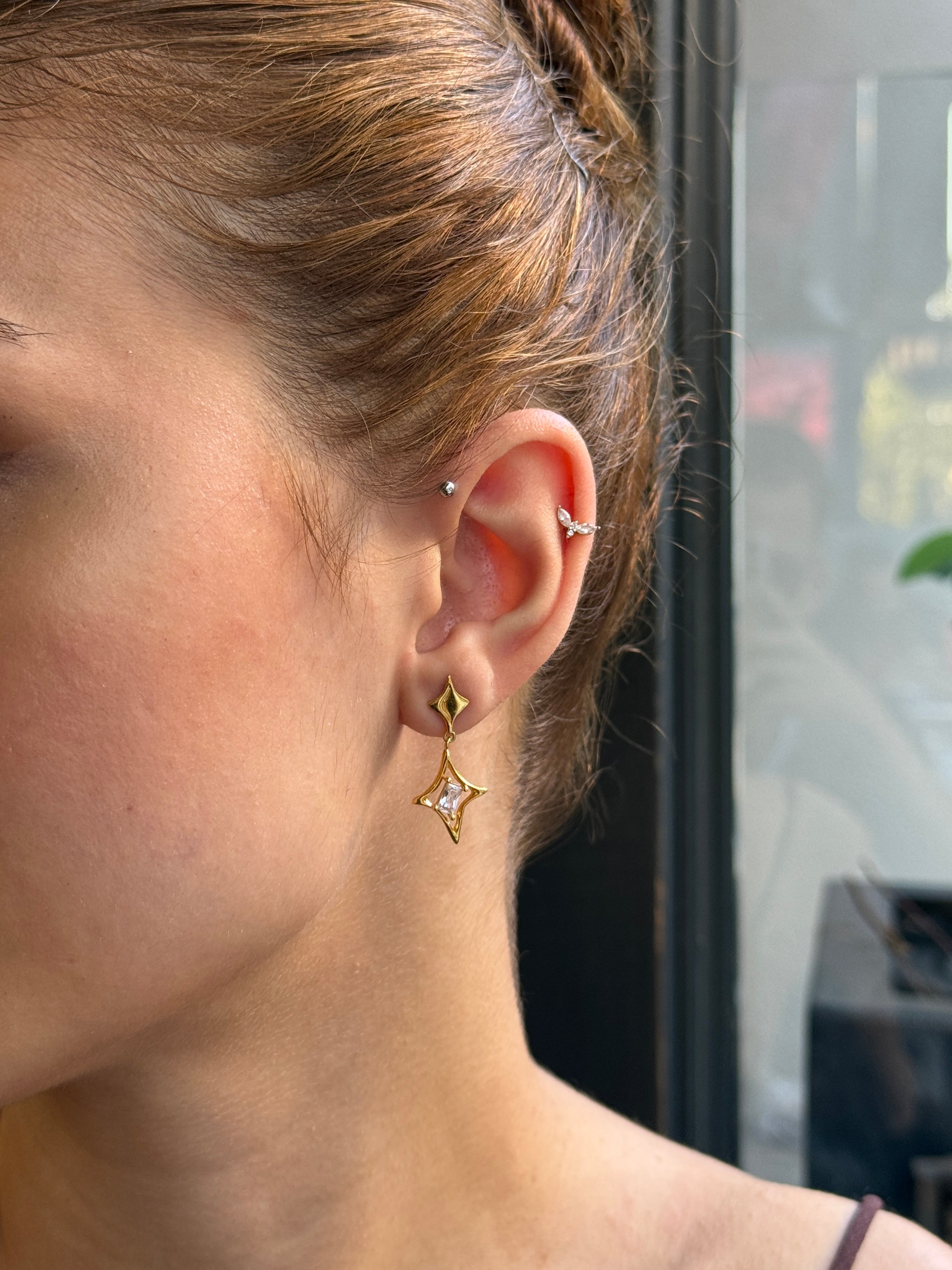 925 Gümüş Baget Kutup Yıldız Küpe