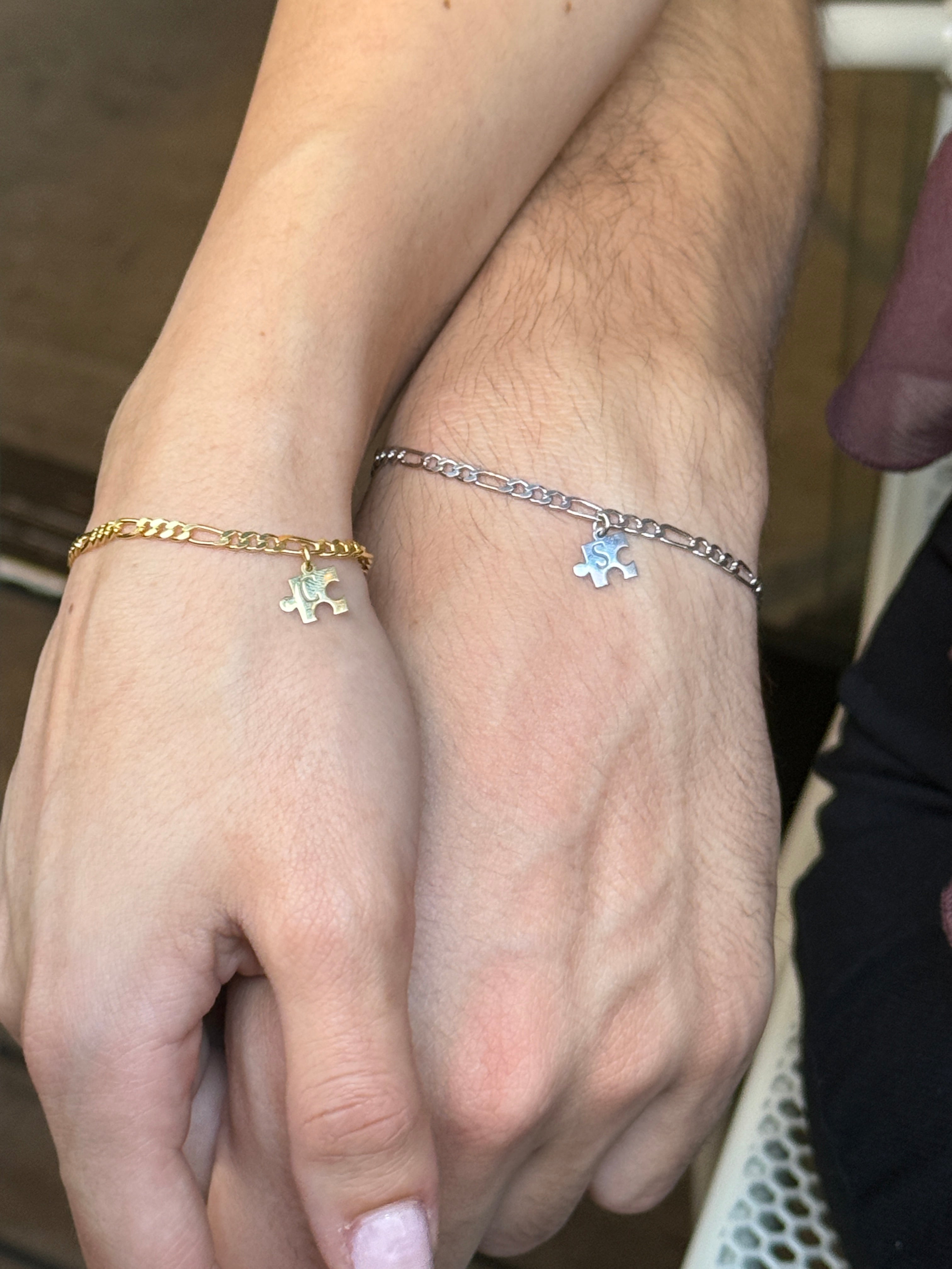 925 Gümüş Yapboz Harf Çift Bilekliği