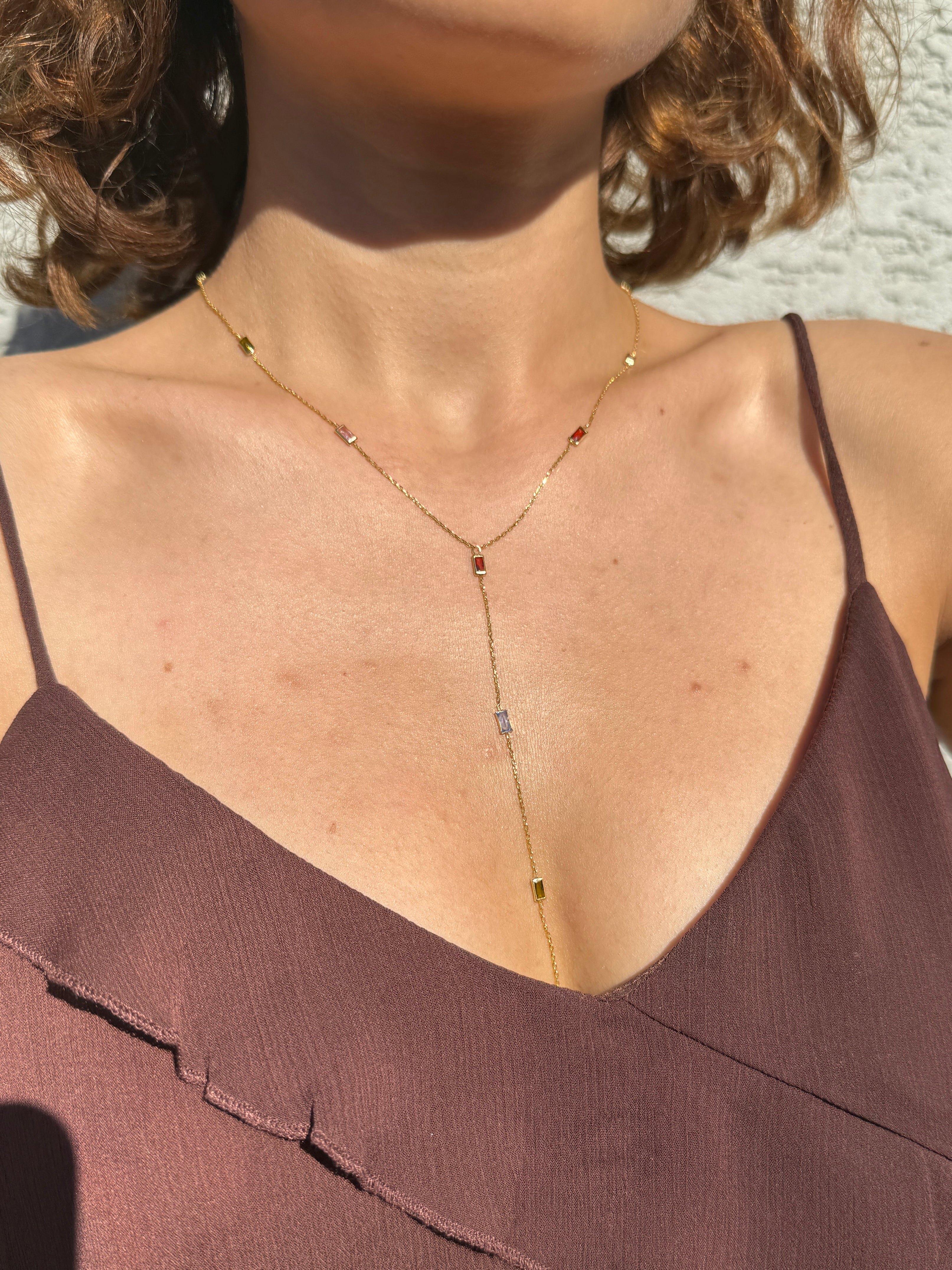 925 Gümüş Baget Renkli Y Kolye