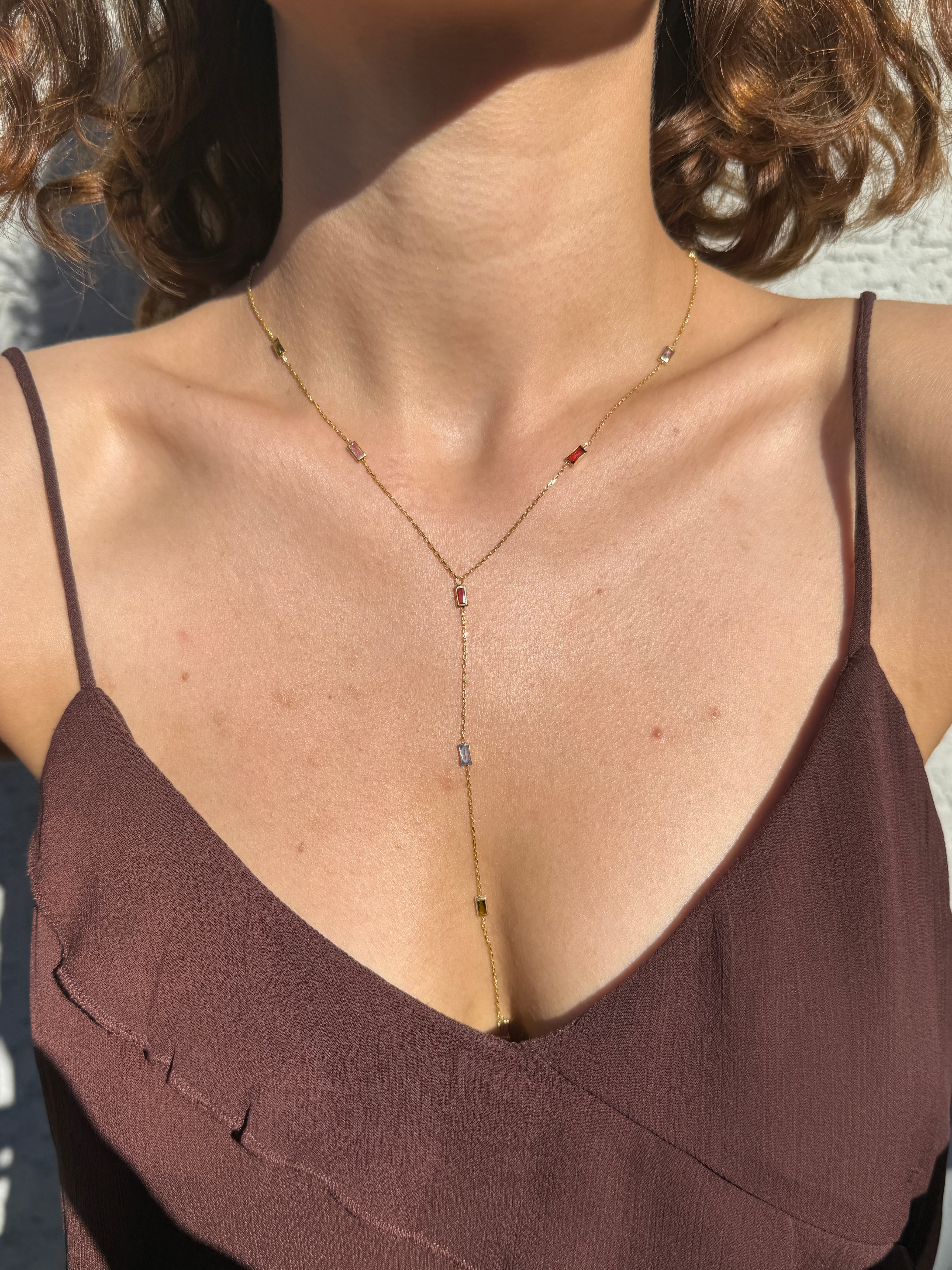 925 Gümüş Baget Renkli Y Kolye