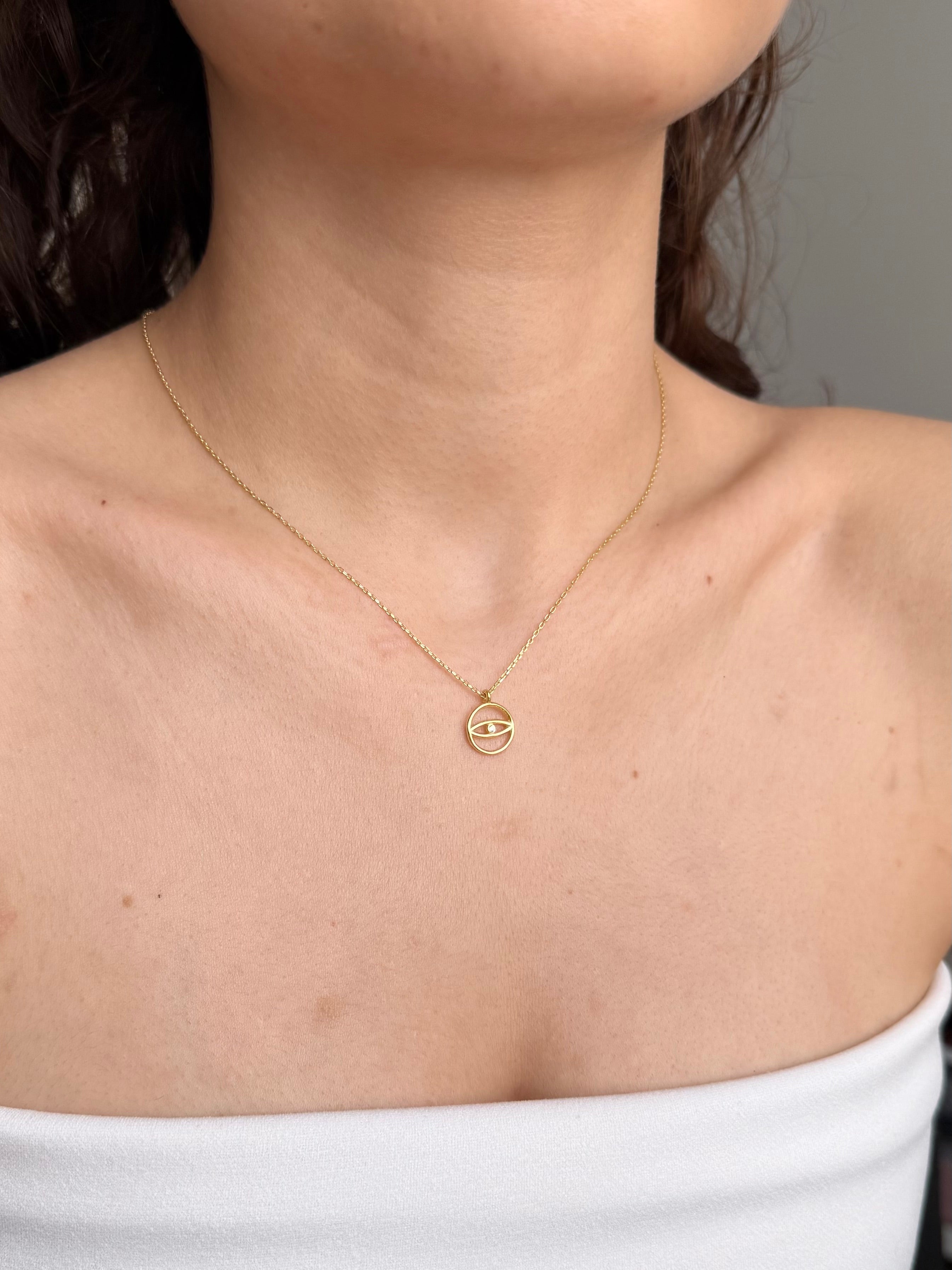 925 Ayar Gümüş Mini Taş Detay Göz Kolye