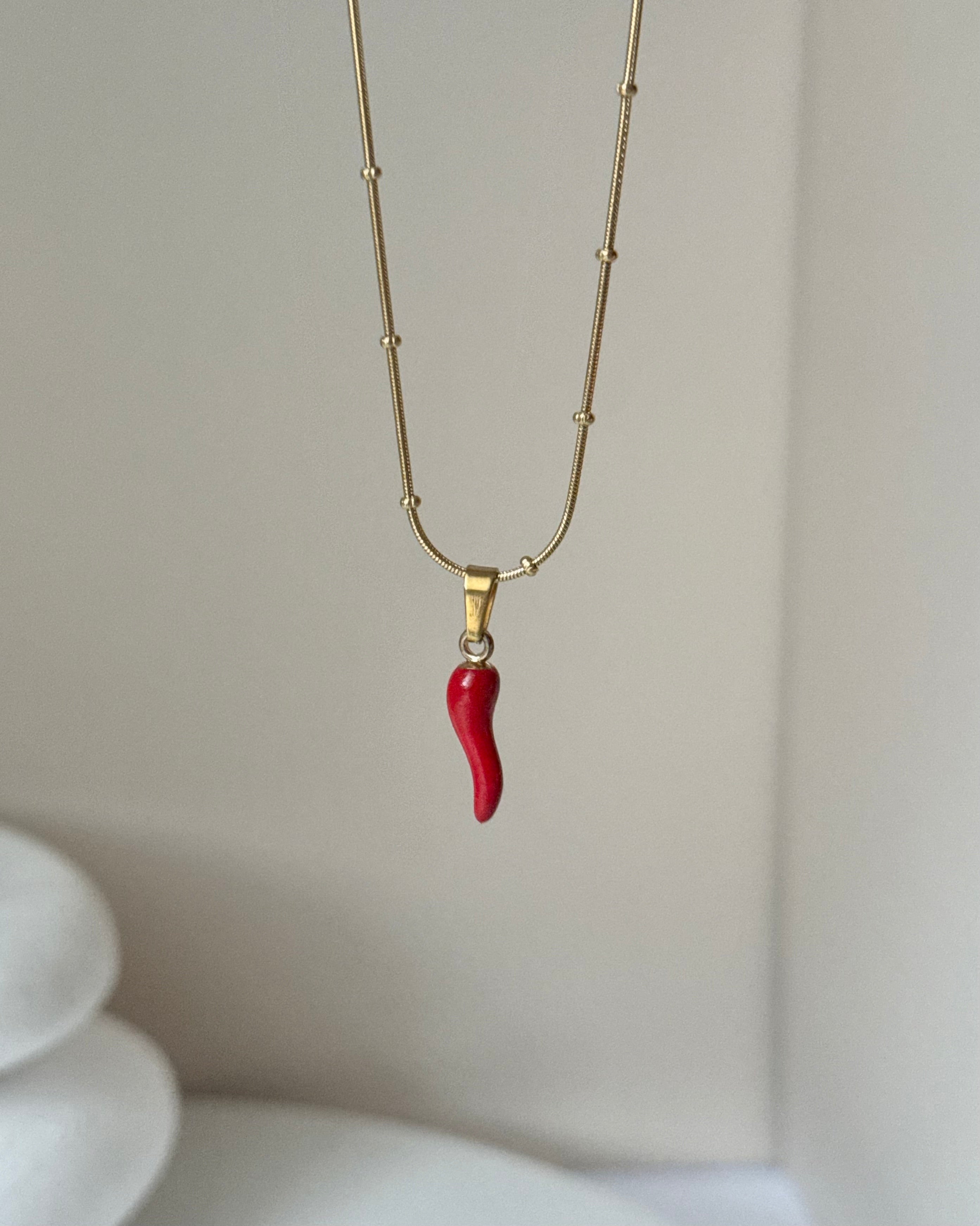 Çelik | Kırmızı Şans Biberi Kolye