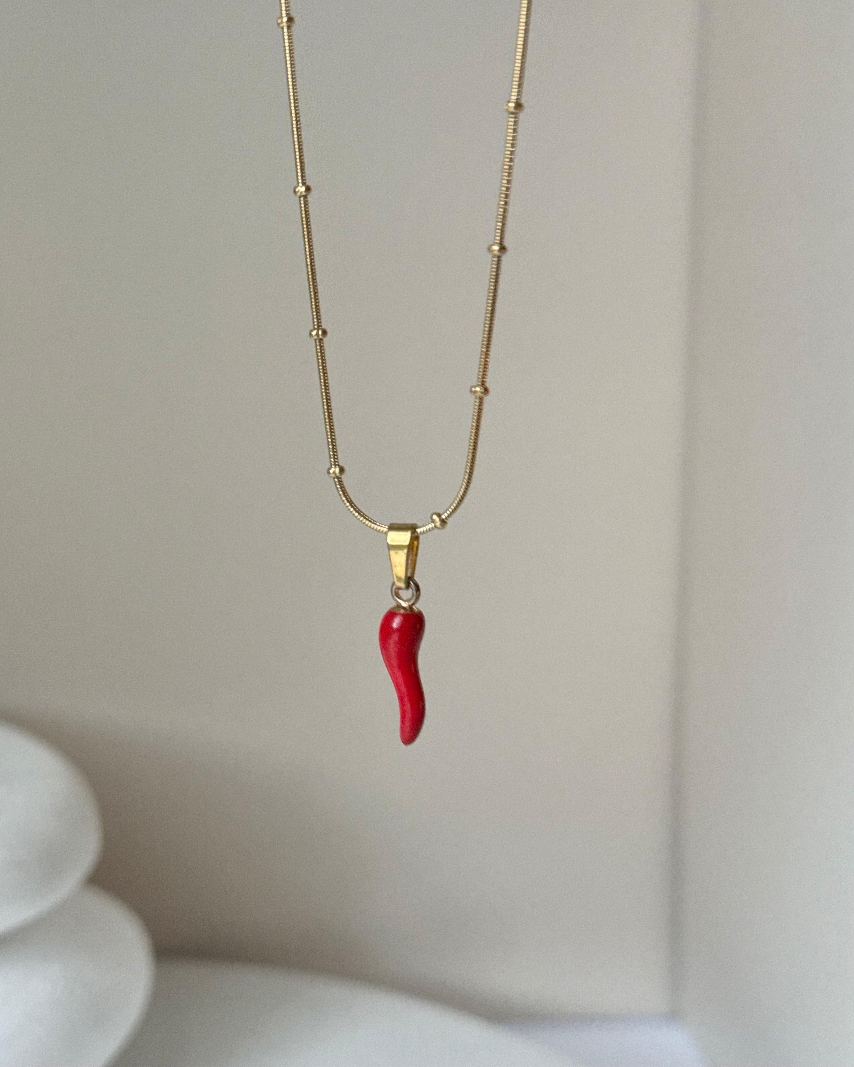 Çelik | Kırmızı Şans Biberi Kolye