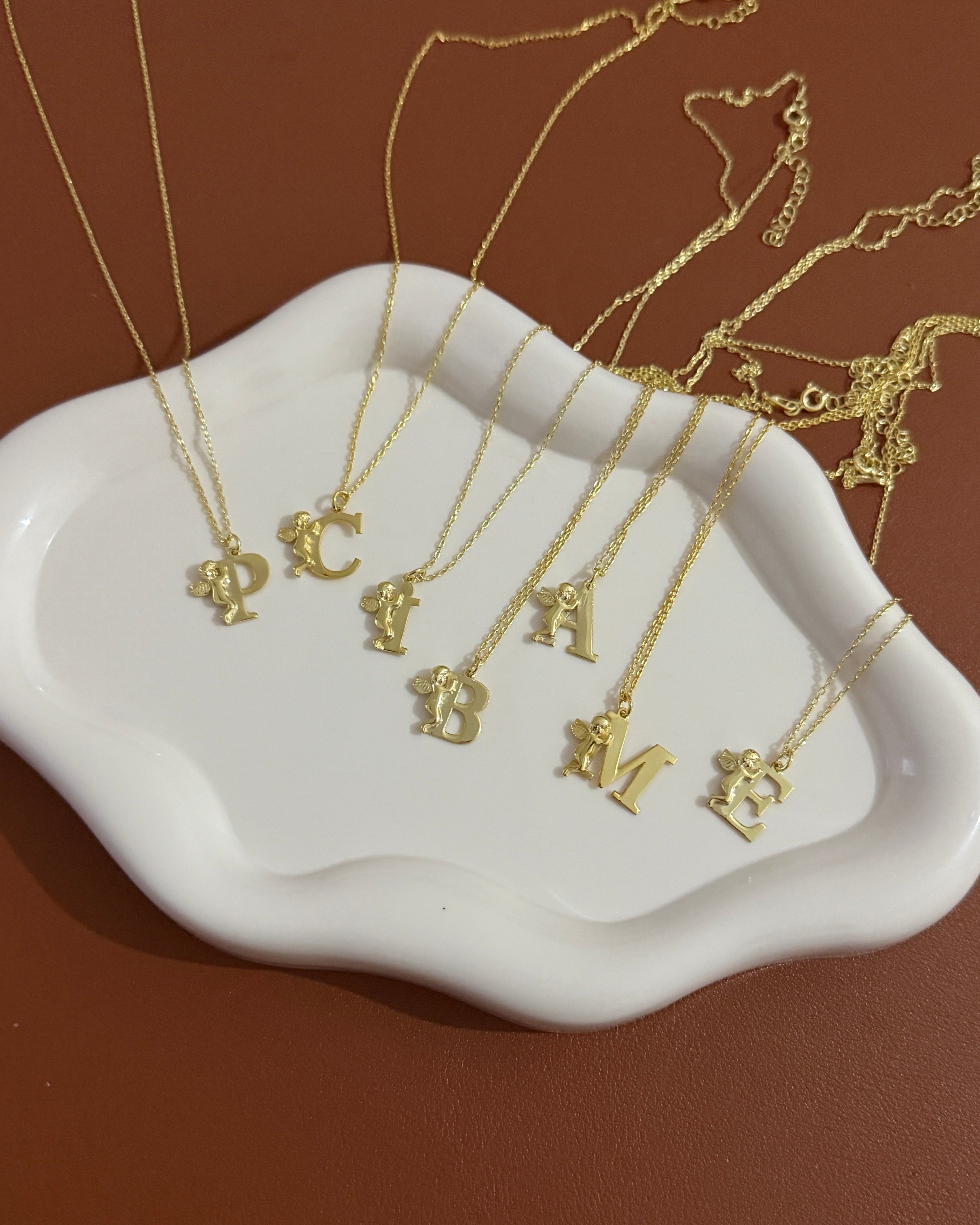 925 Ayar Gümüş Melek Harf Kolye