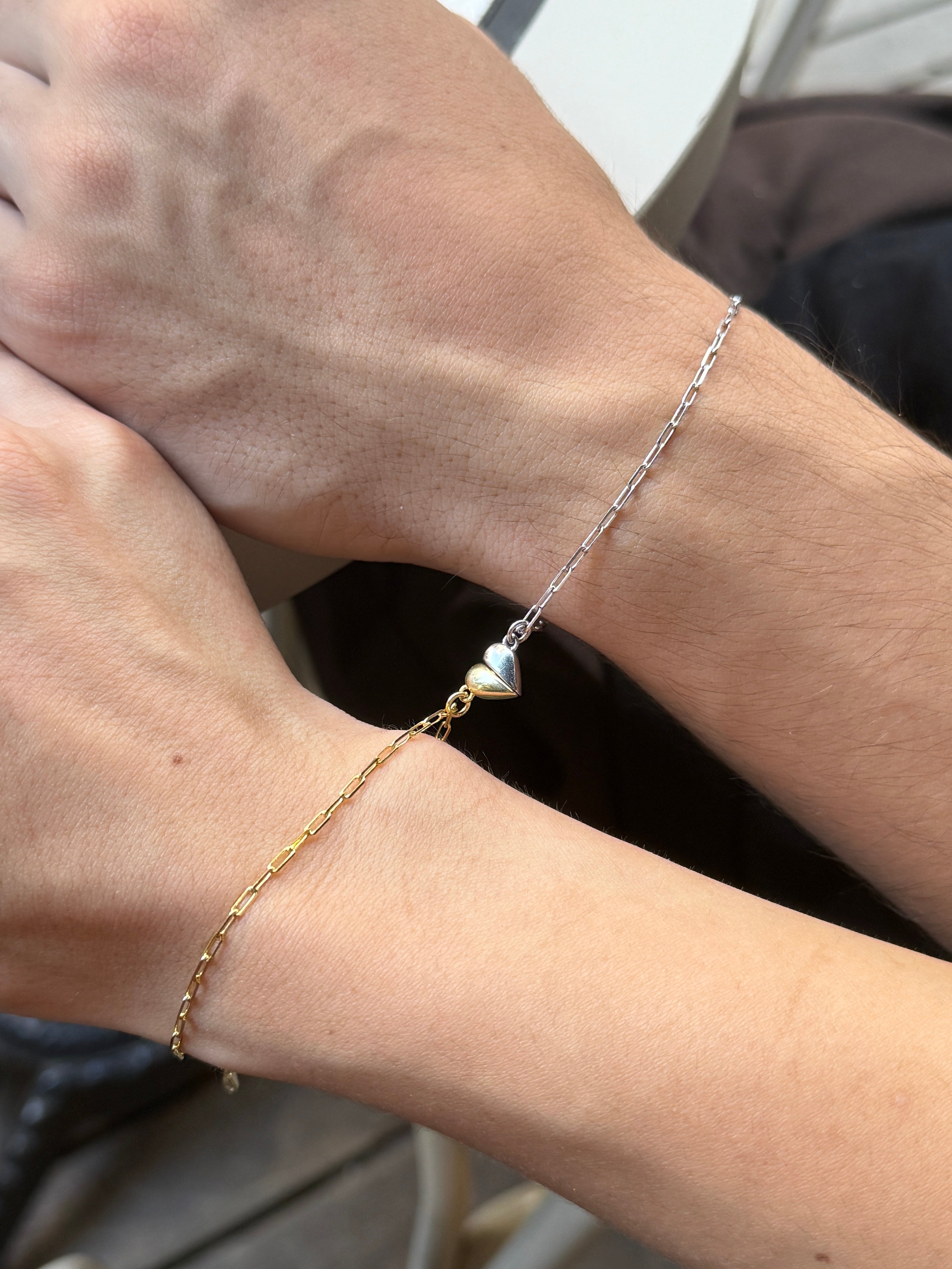 925 Gümüş Mıknatıs Kalp Çift Bilekliği