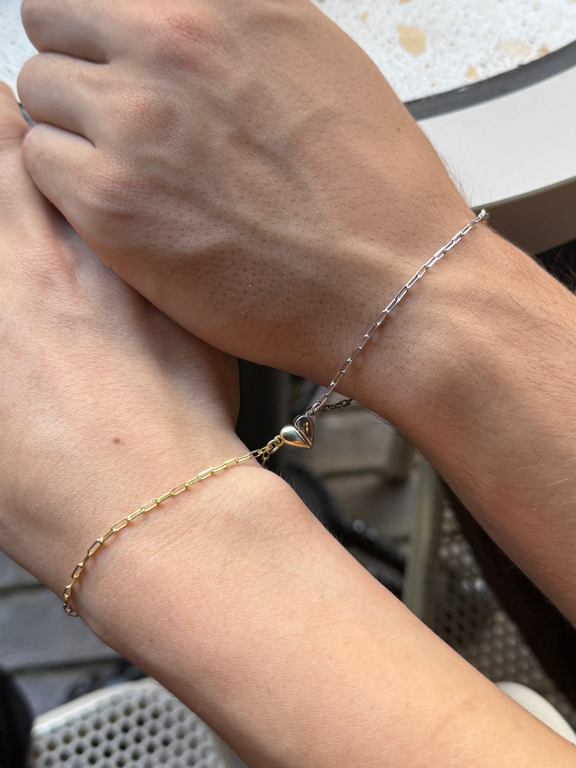 925 Gümüş Mıknatıs Kalp Çift Bilekliği