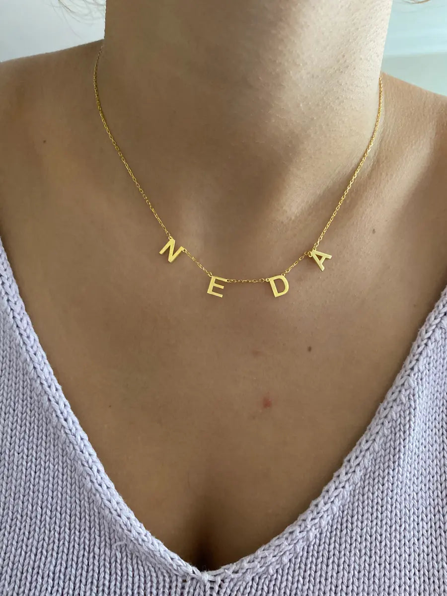 925 Ayar Gümüş | Sallantılı Boşluklu İsim Kolye