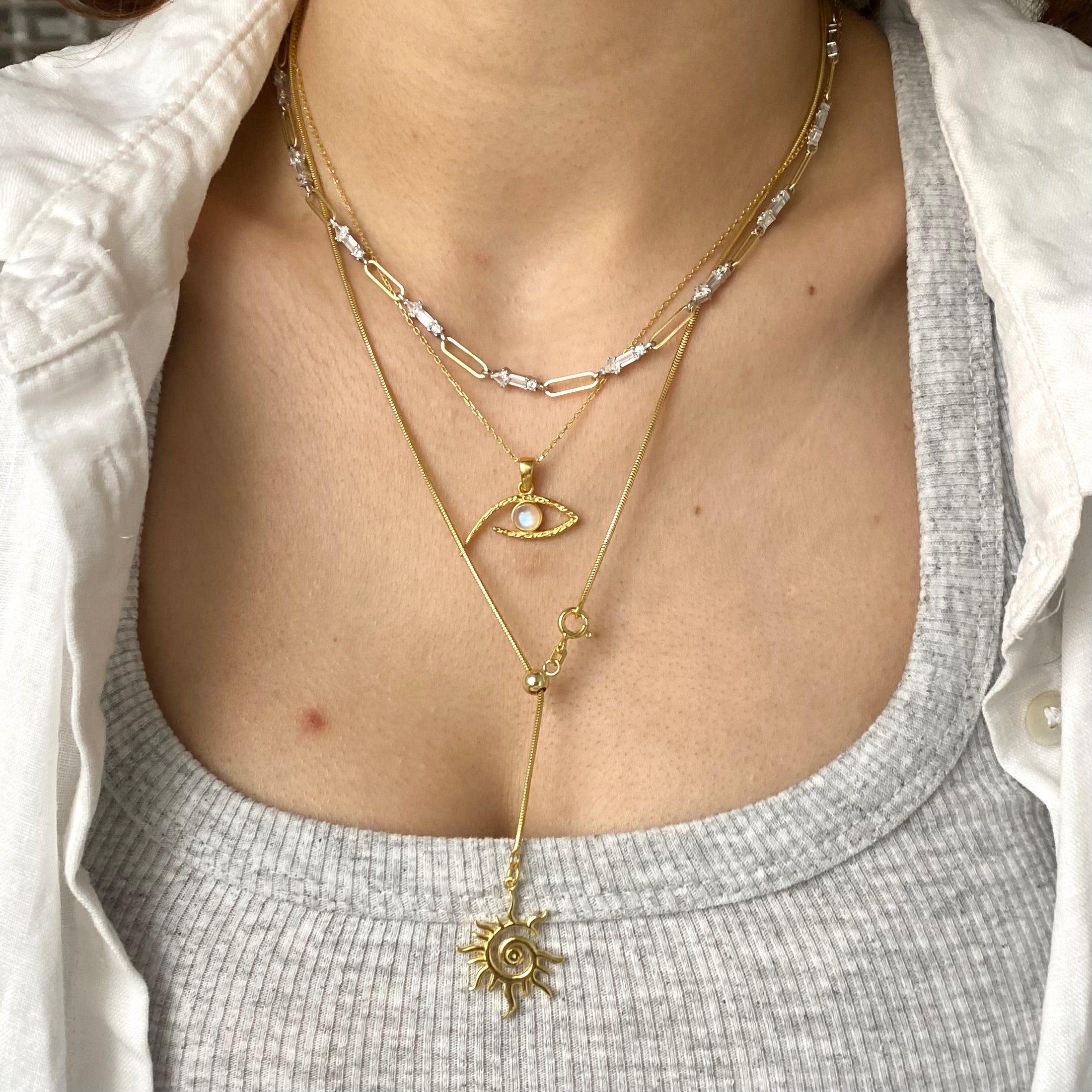 925 Gümüş Ay Taşı Etnik Göz Kolye