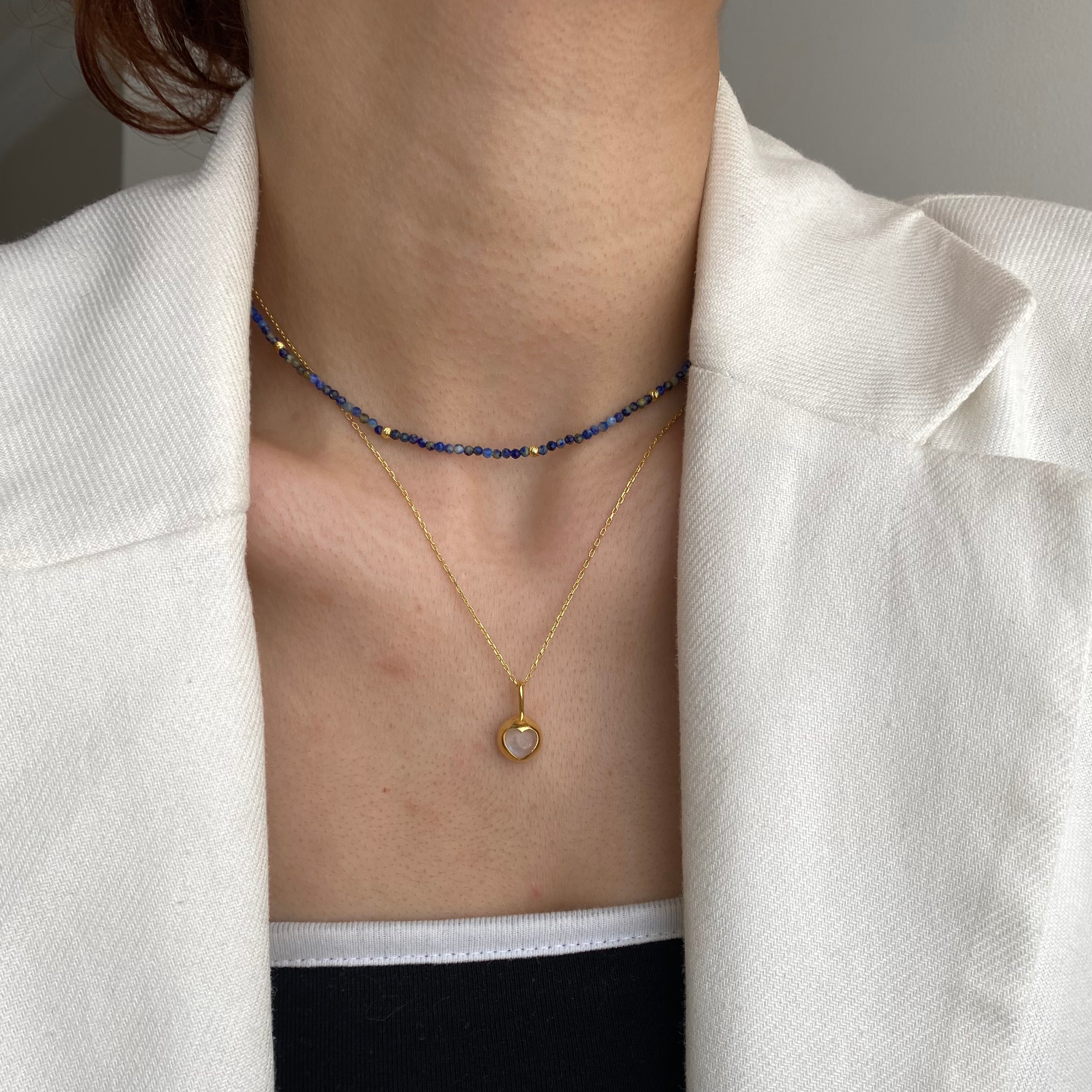 925 Ayar Gümüş | Kalpli Ay Taşı Kolye