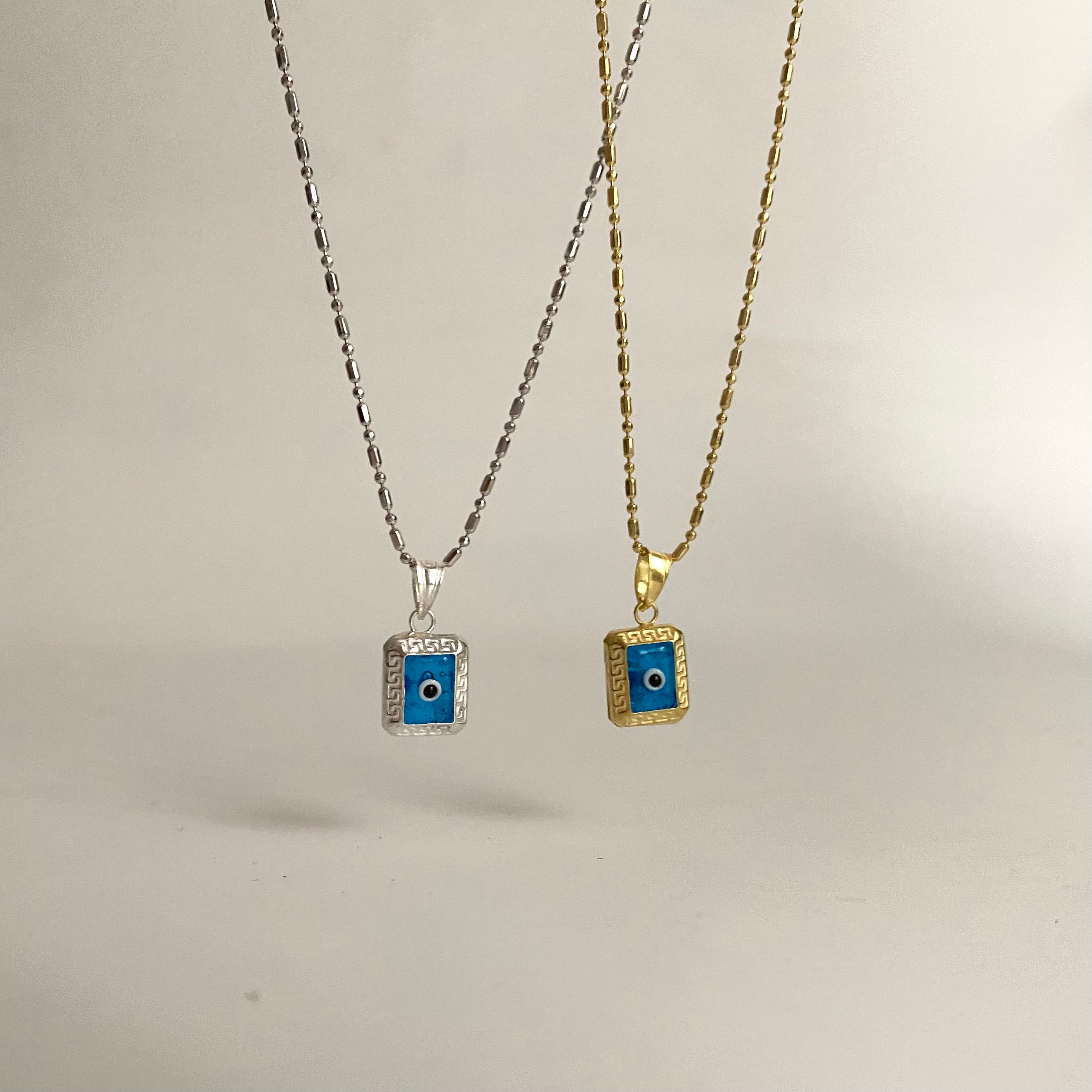 925 Gümüş Dörtgen Motif Nazar Kolye