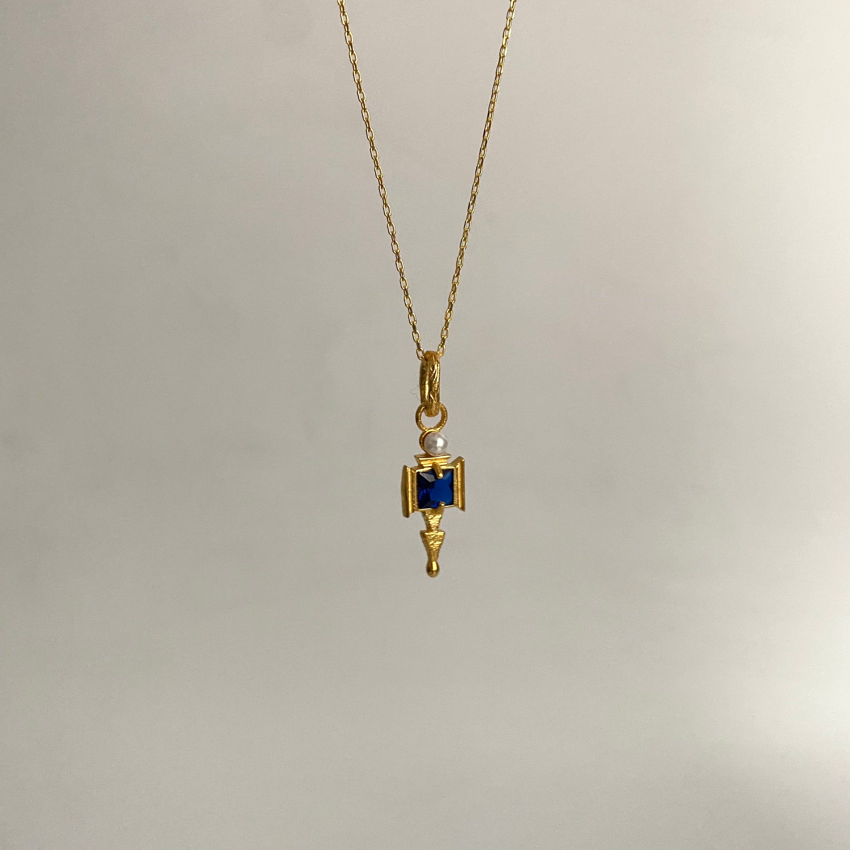 925 Gümüş Lacivert Taşlı İncili Etnik Kolye