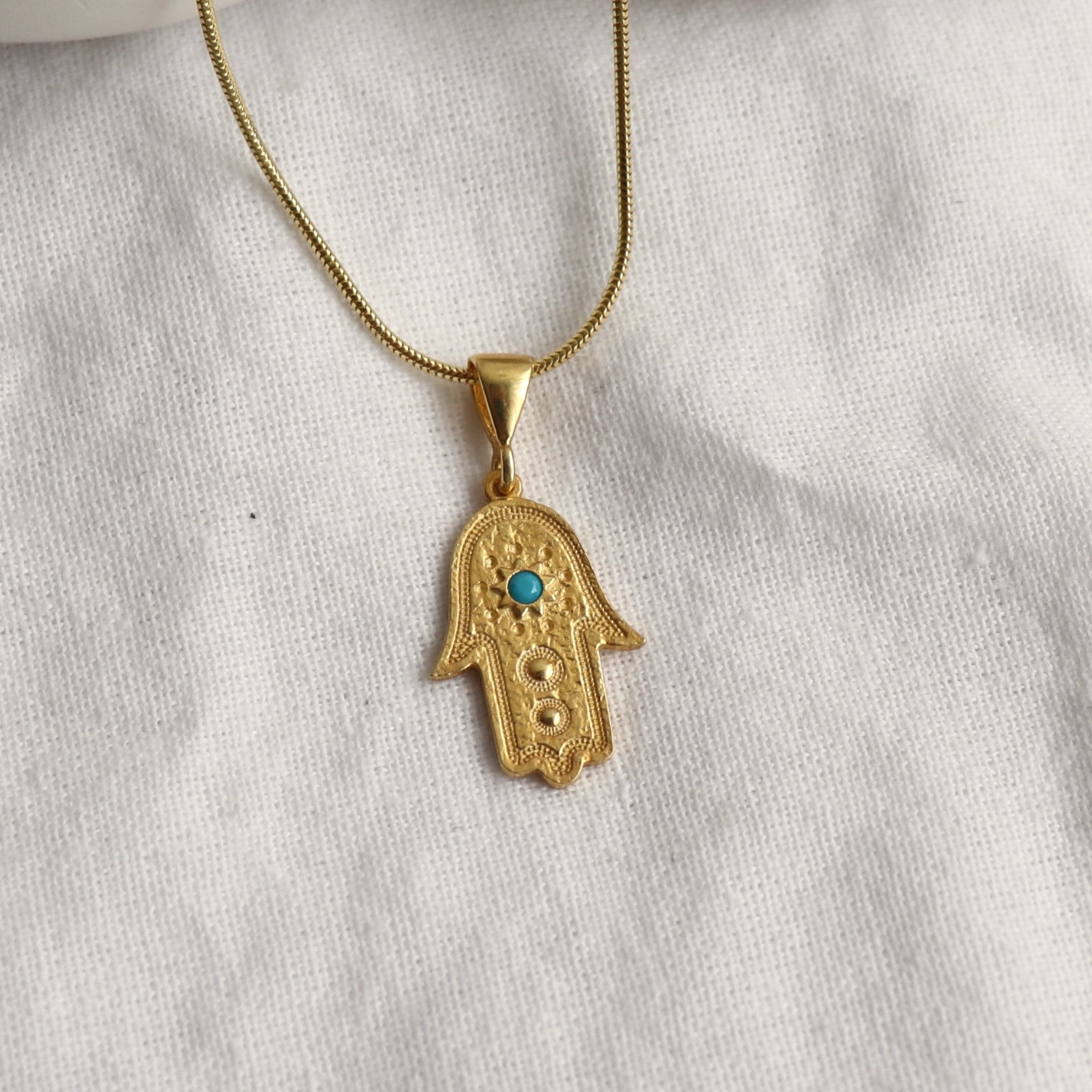 925 Ayar Gümüş | Mavi Taş Fatma Ana Eli Kolye