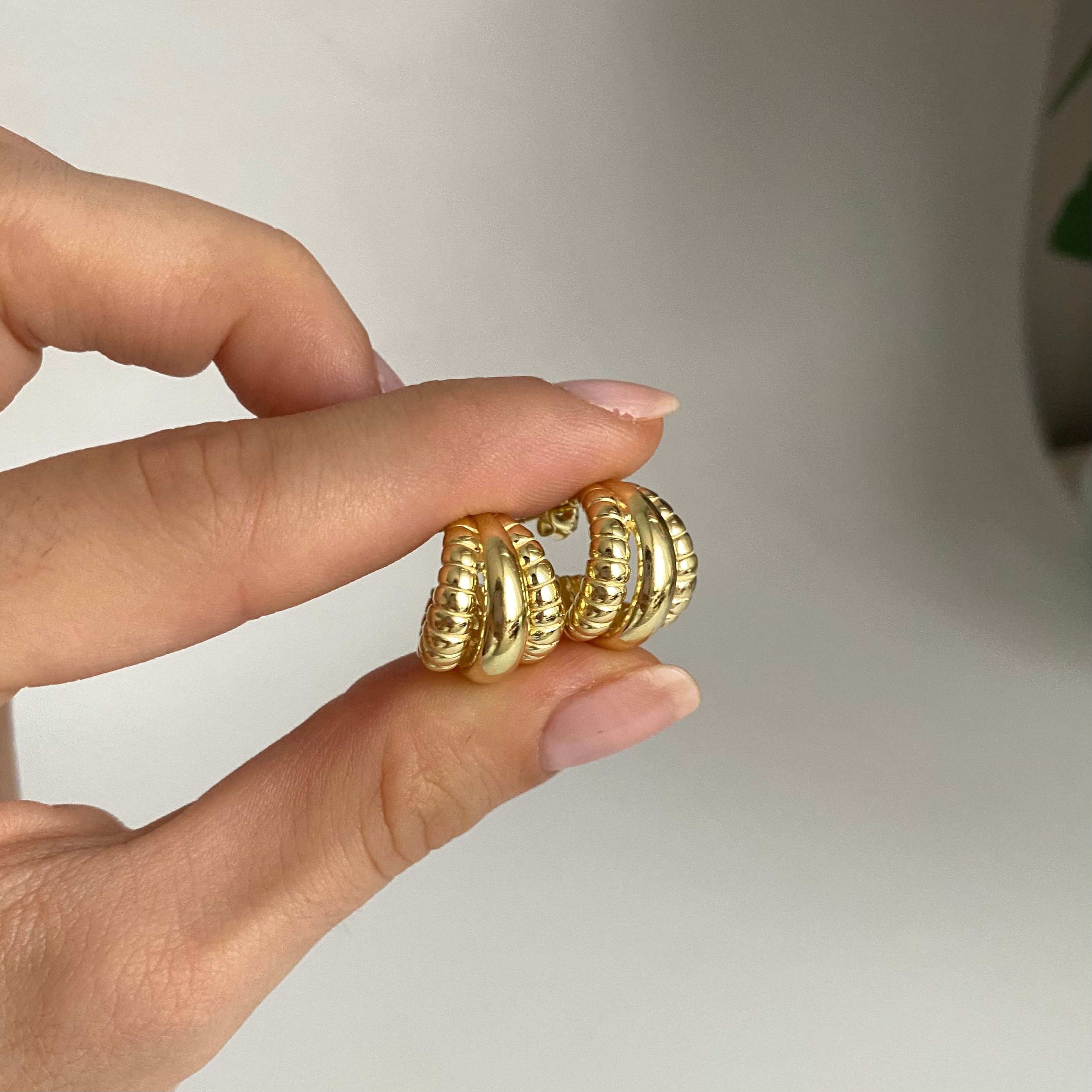 925 Gümüş Trio Desen Halka Küpe