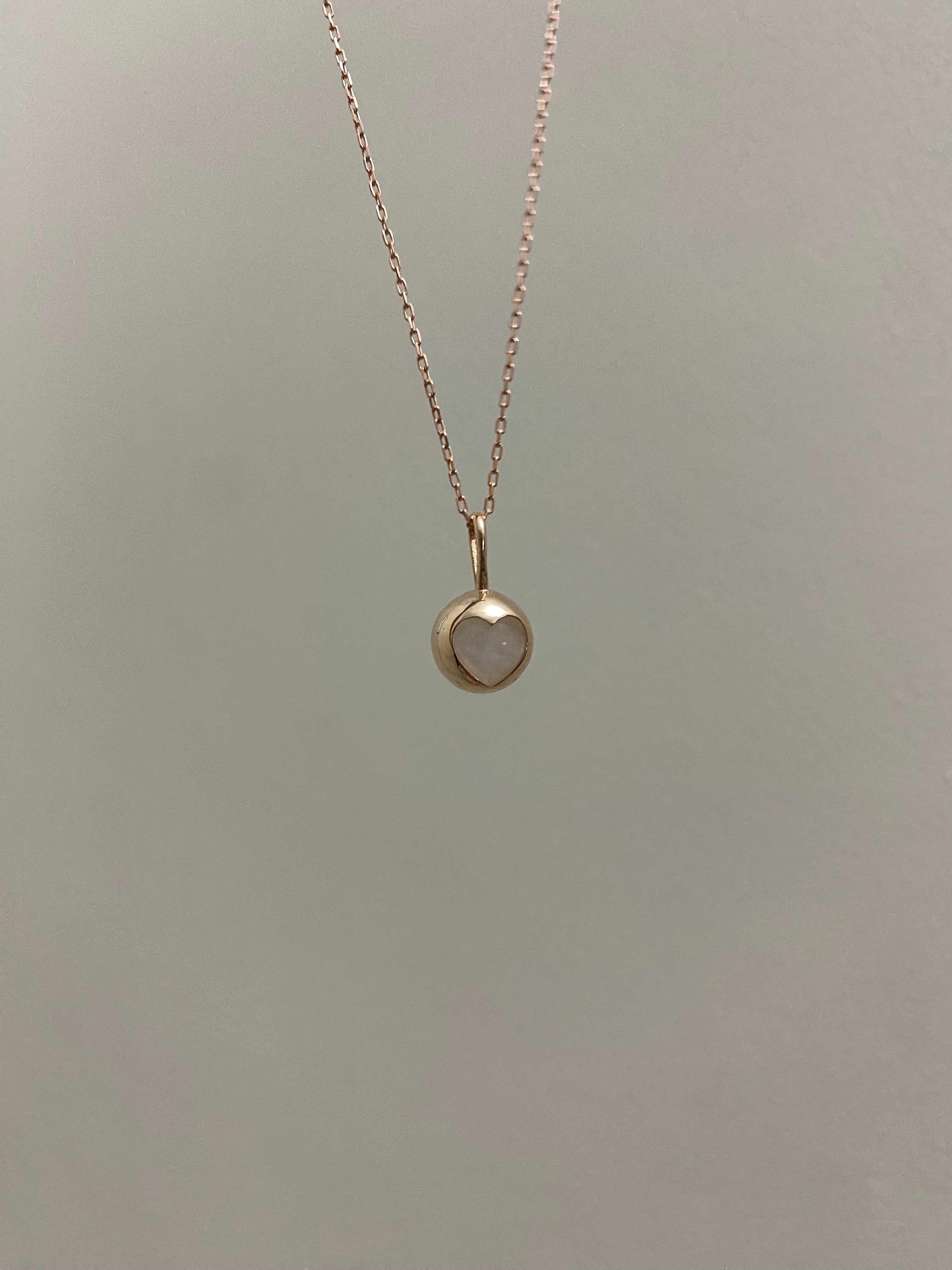 925 Ayar Gümüş | Kalpli Ay Taşı Kolye