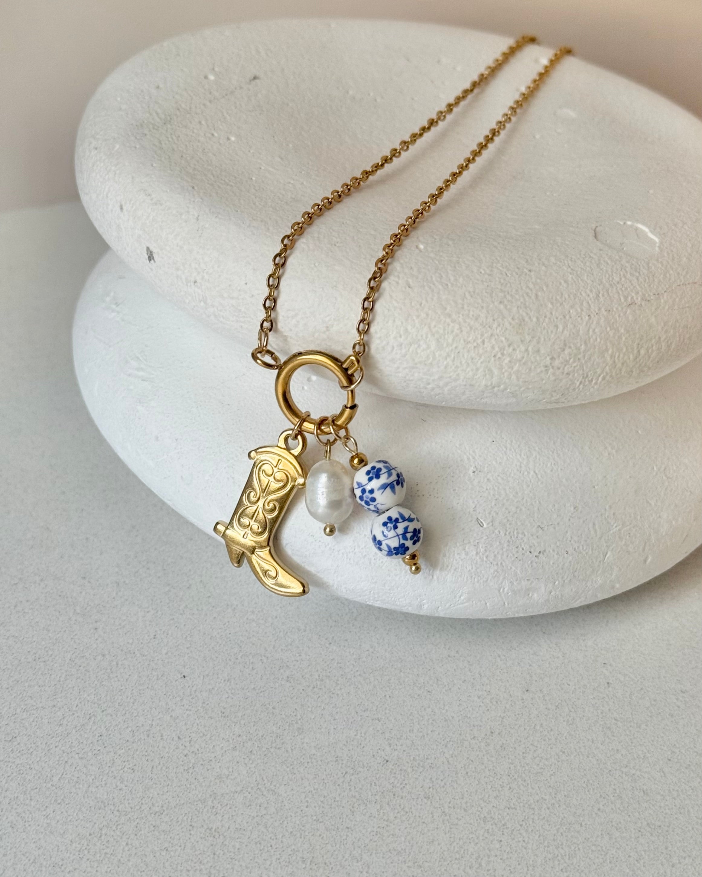 Çelik | Kovboy İnci Charm Kolye