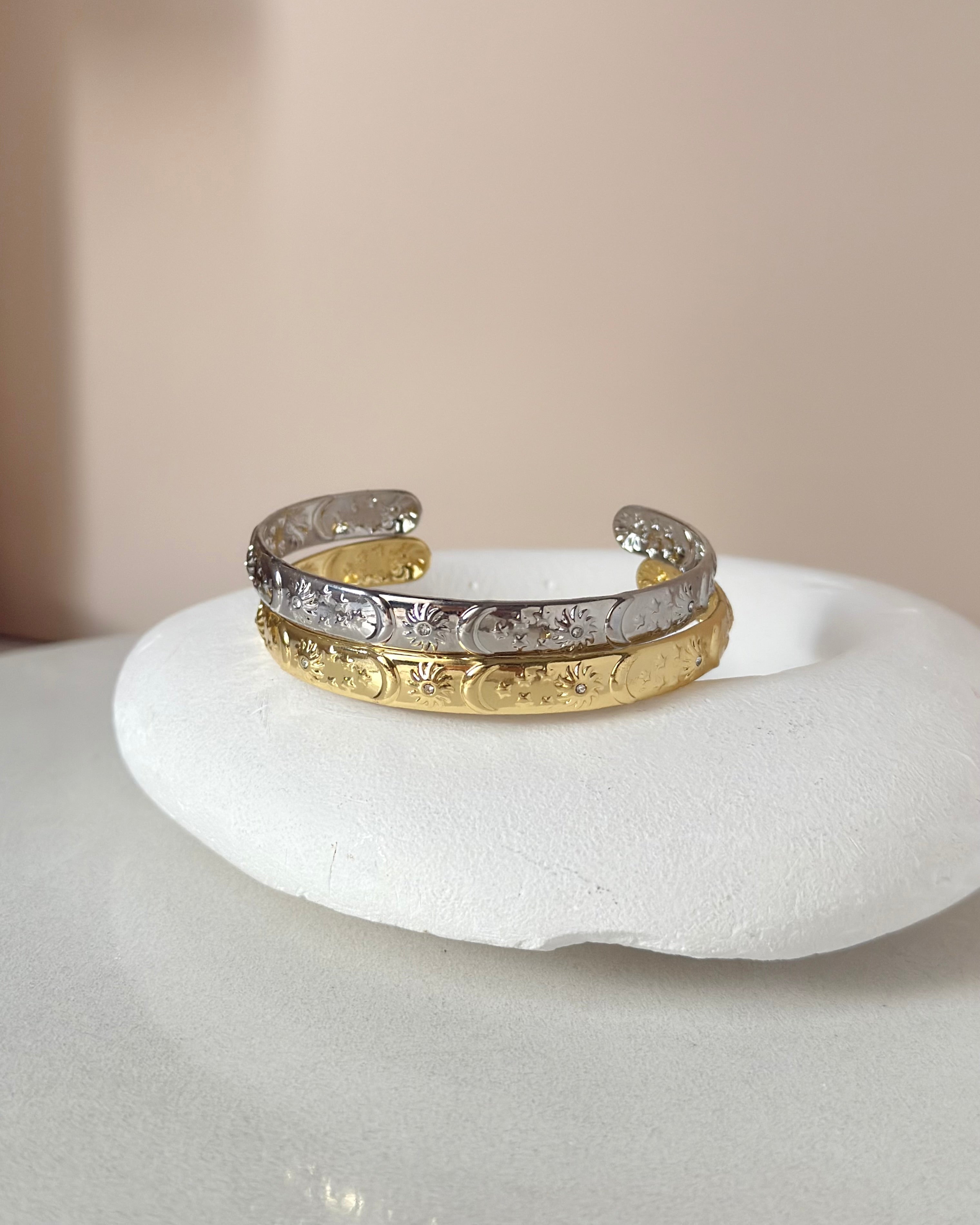 Çelik | Ay & Güneş Motif Kelepçe