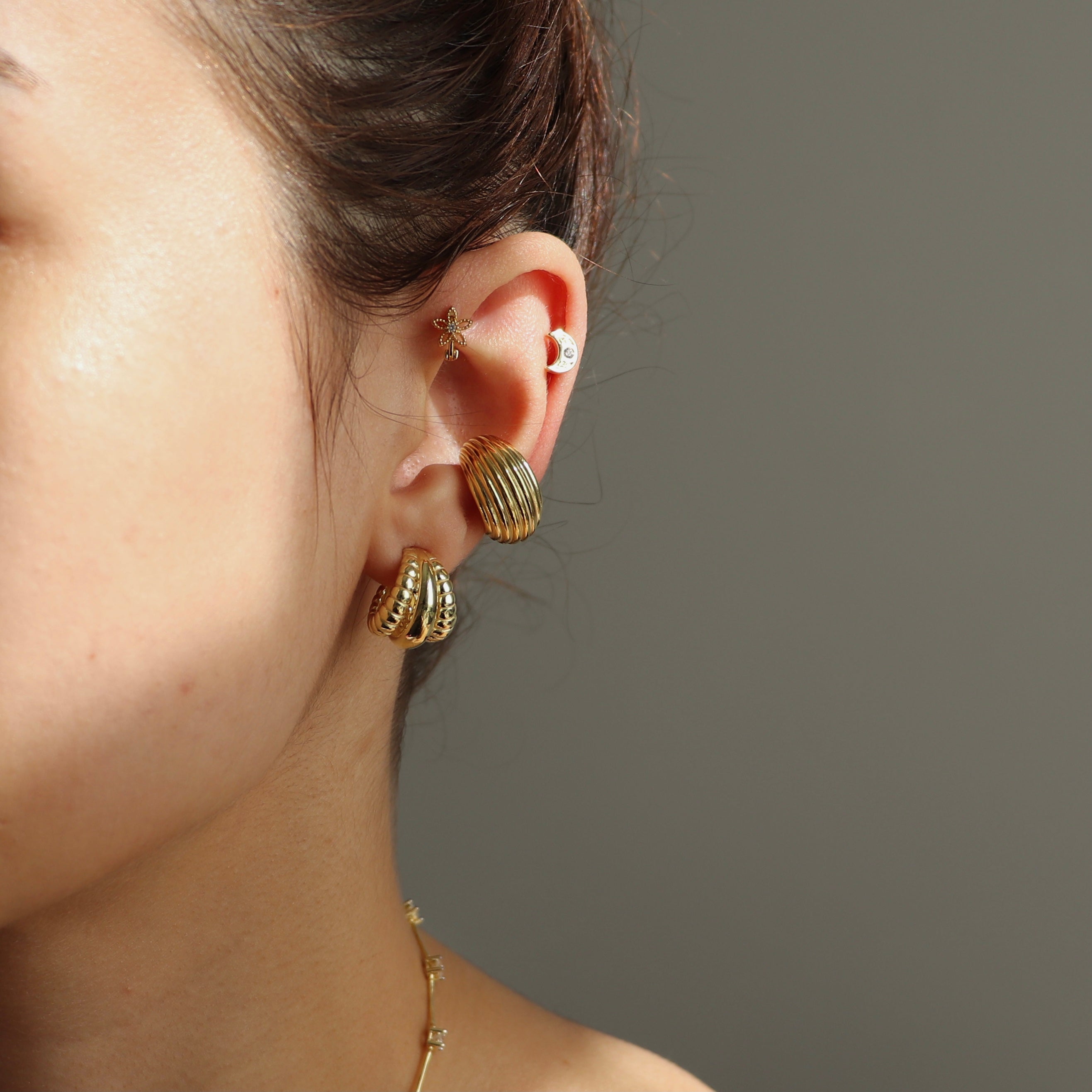 925 Gümüş Trio Desen Halka Küpe